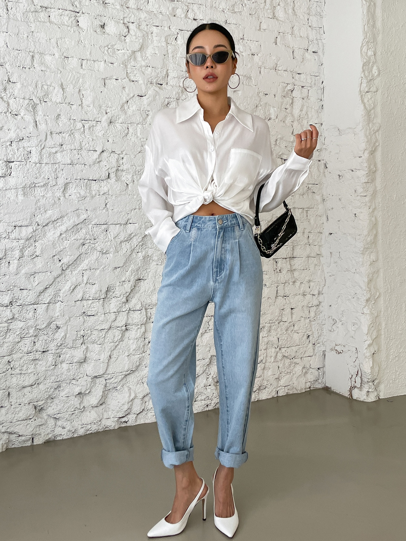 DAZY High Waist Embroidered Detail Tapered Pants SHEIN EUR main 4