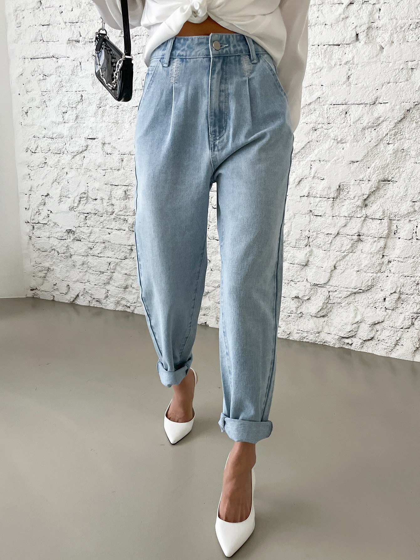 DAZY High Waist Embroidered Detail Tapered Pants SHEIN EUR main 5