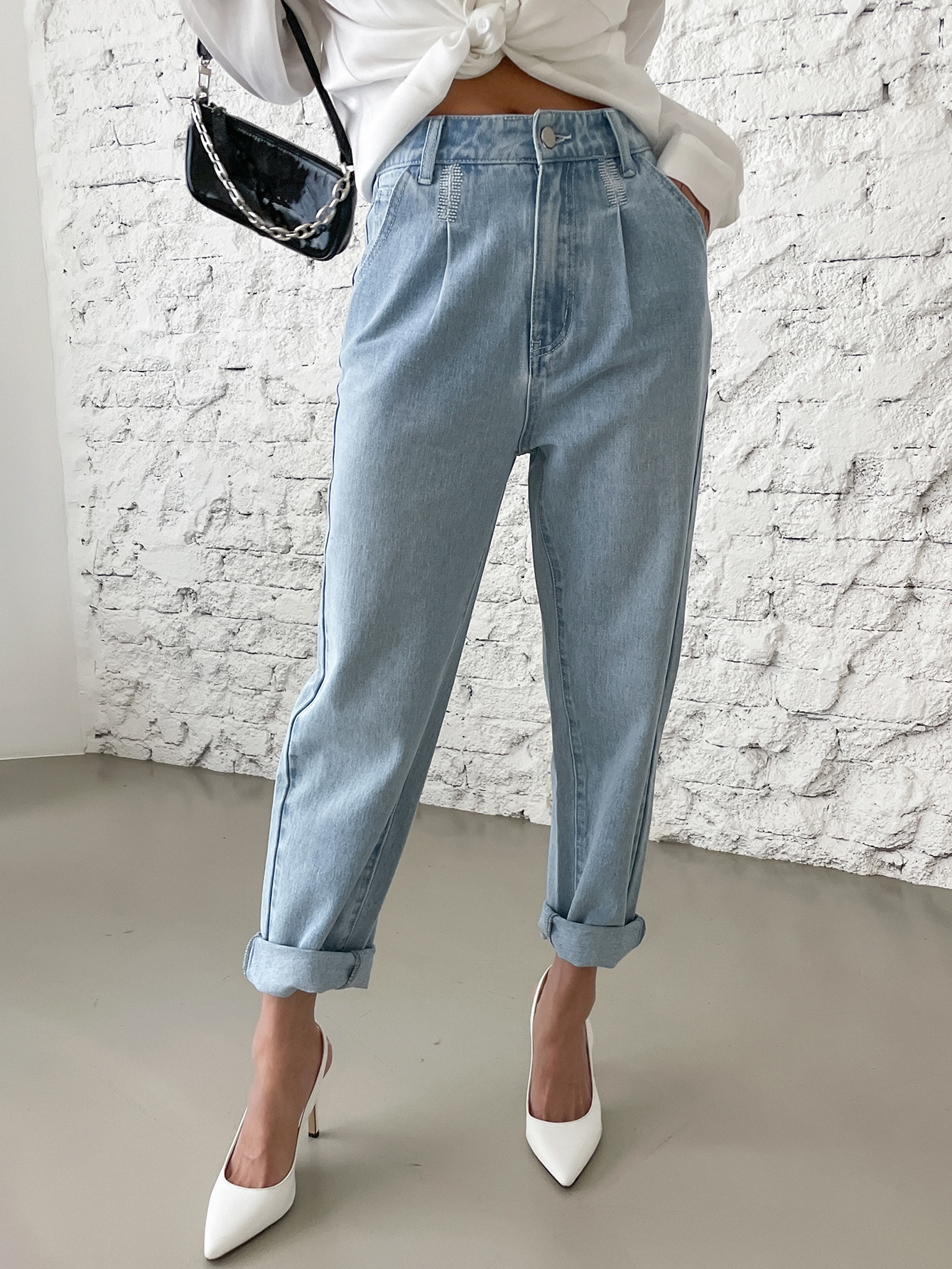 DAZY High Waist Embroidered Detail Tapered Pants SHEIN EUR main 6