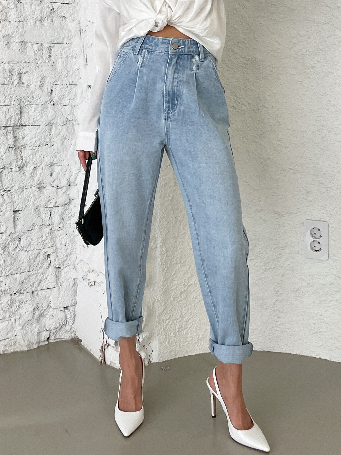 DAZY High Waist Embroidered Detail Tapered Pants SHEIN EUR main 7