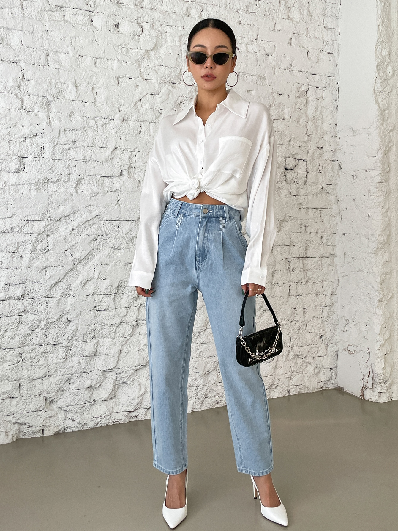 DAZY High Waist Embroidered Detail Tapered Pants SHEIN EUR main 8