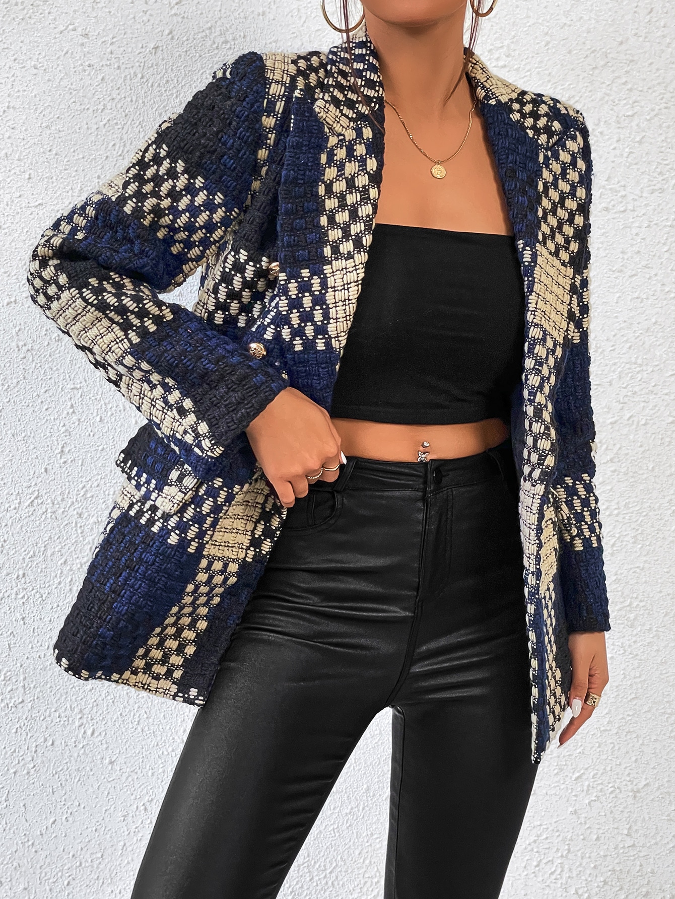 SHEIN BIZwear Plaid Print Lapel Neck Blazer Workwear SHEIN EUR main 2