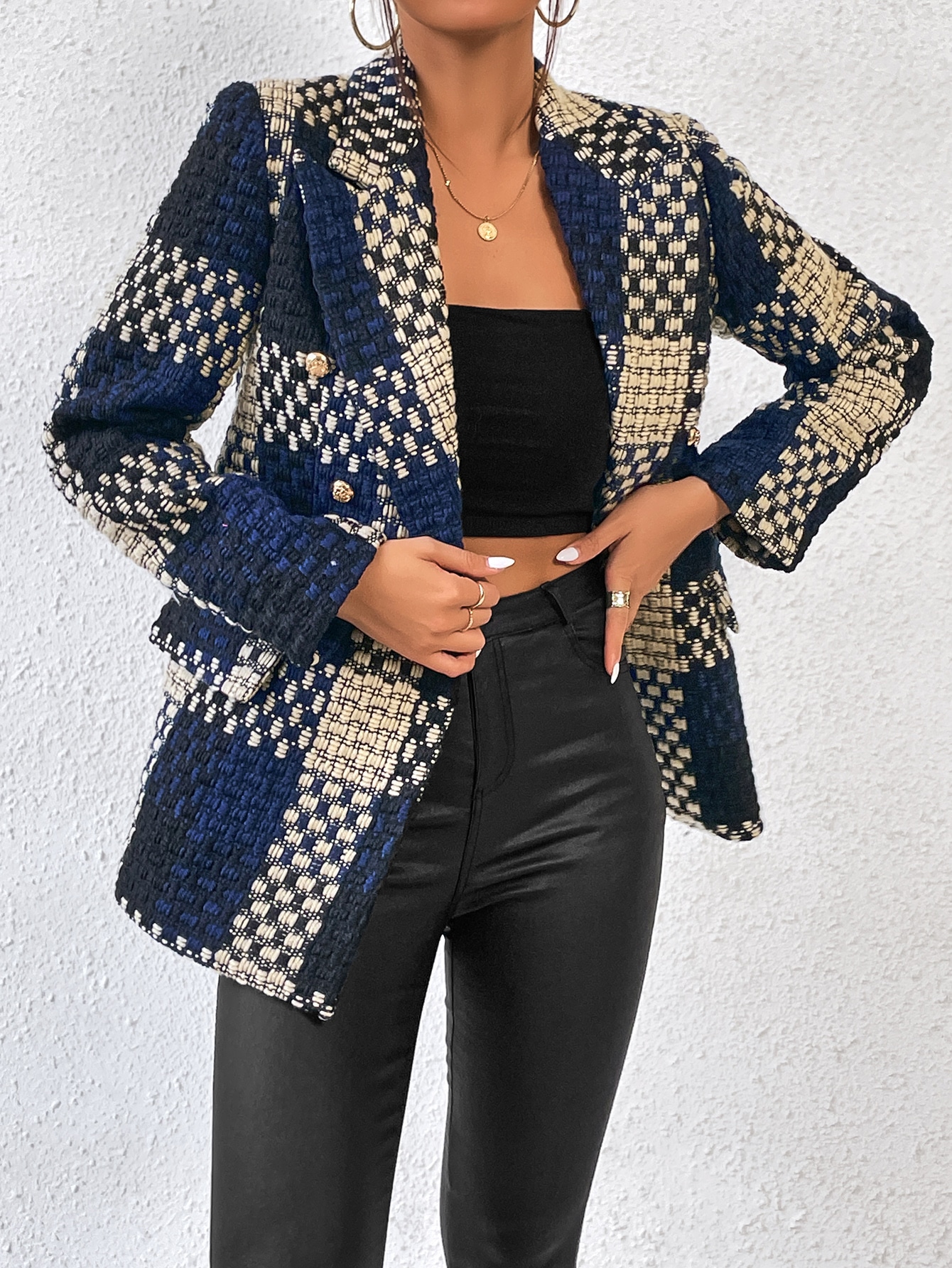 SHEIN BIZwear Plaid Print Lapel Neck Blazer Workwear SHEIN EUR main 3