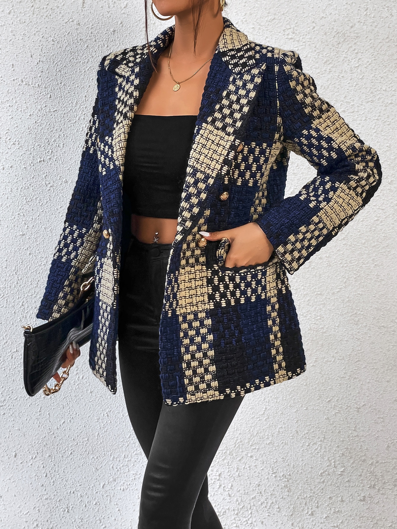 SHEIN BIZwear Plaid Print Lapel Neck Blazer Workwear SHEIN EUR main 4