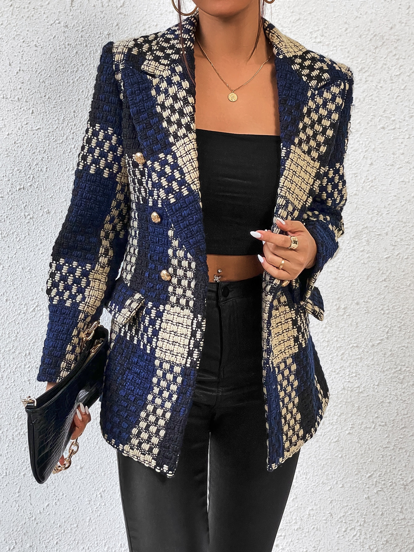 SHEIN BIZwear Plaid Print Lapel Neck Blazer Workwear SHEIN EUR main 5