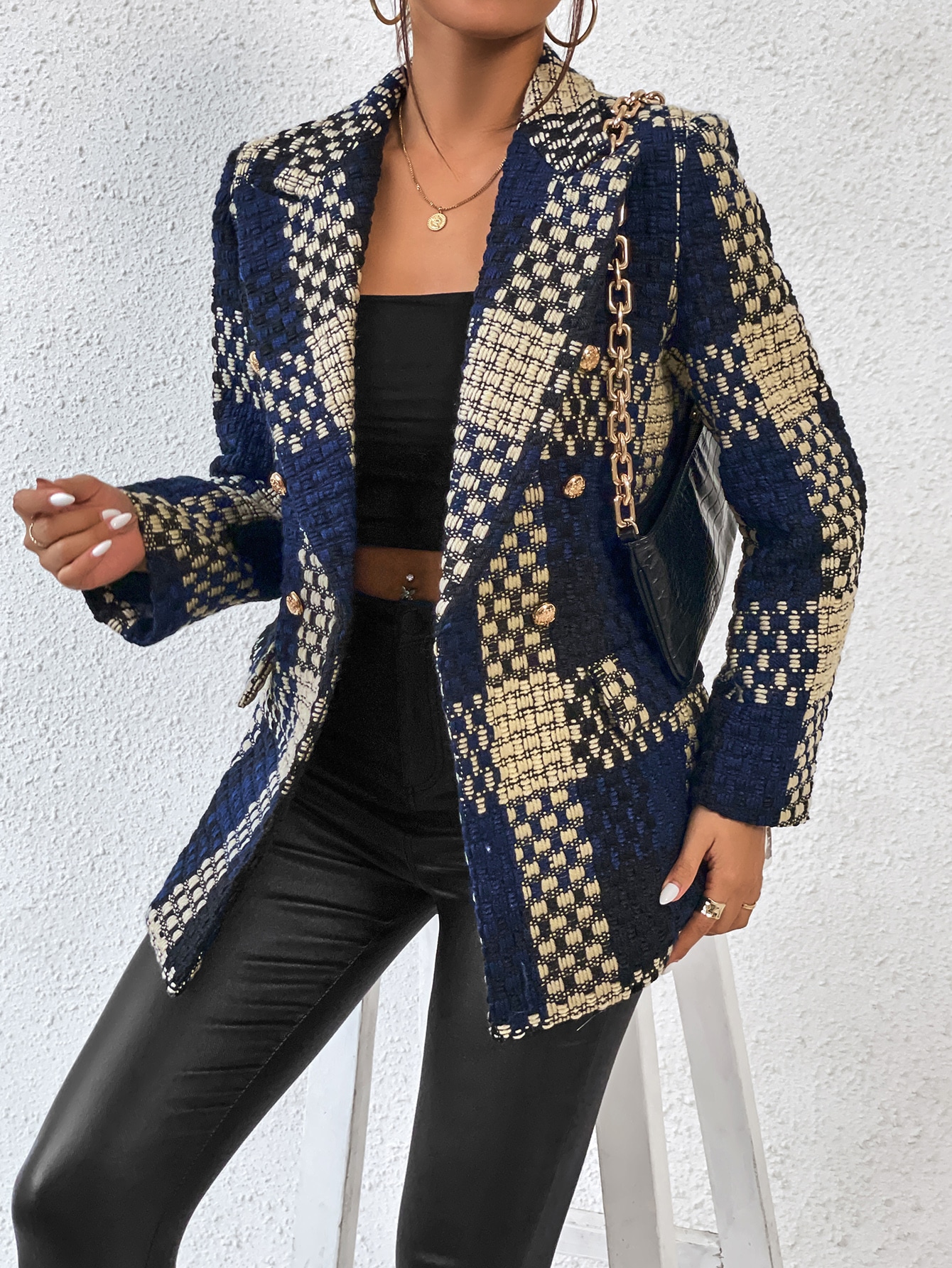 SHEIN BIZwear Plaid Print Lapel Neck Blazer Workwear SHEIN EUR main 6