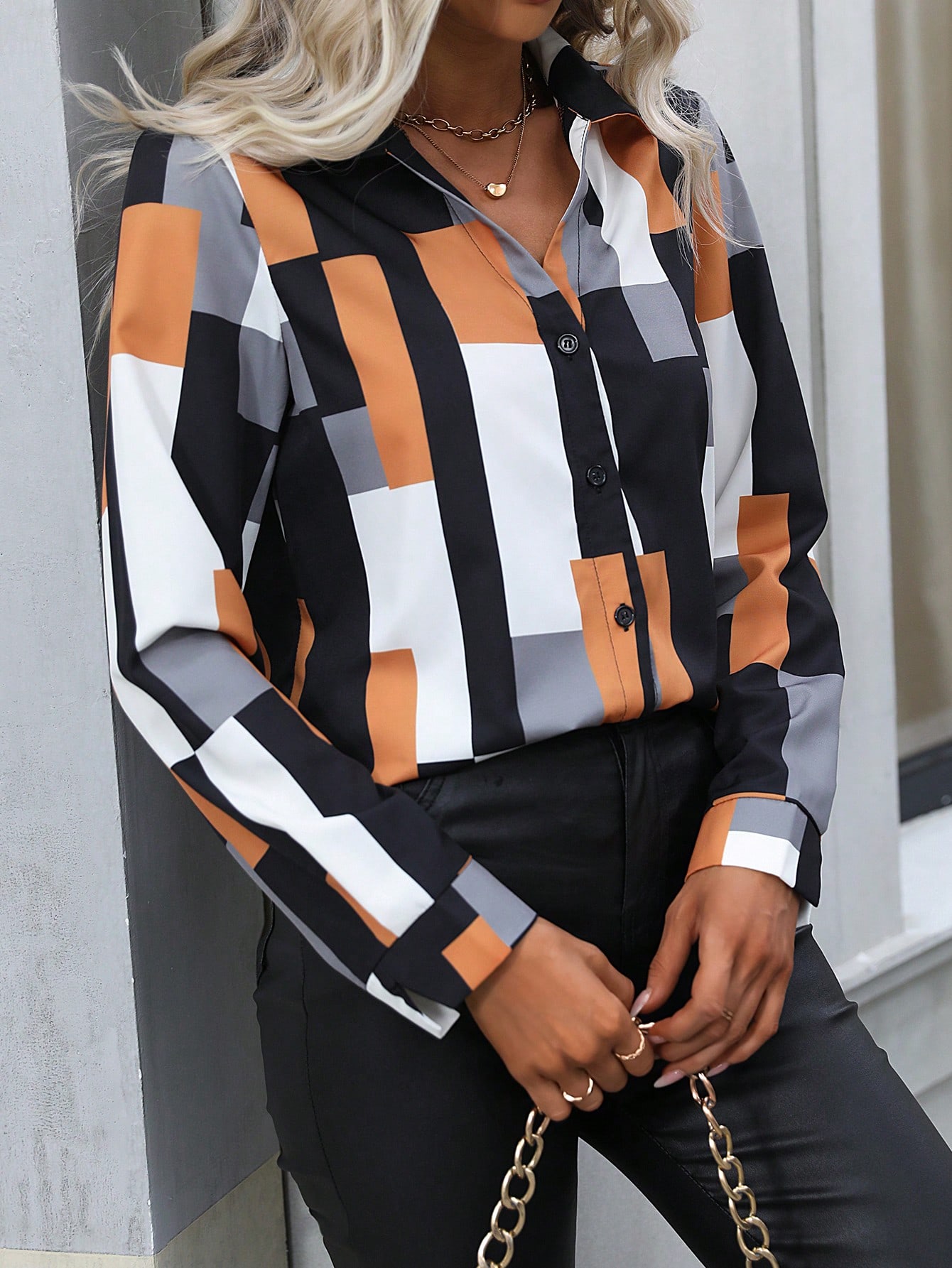 SHEIN Clasi Geo Print Button Front Shirt SHEIN EUR main 4