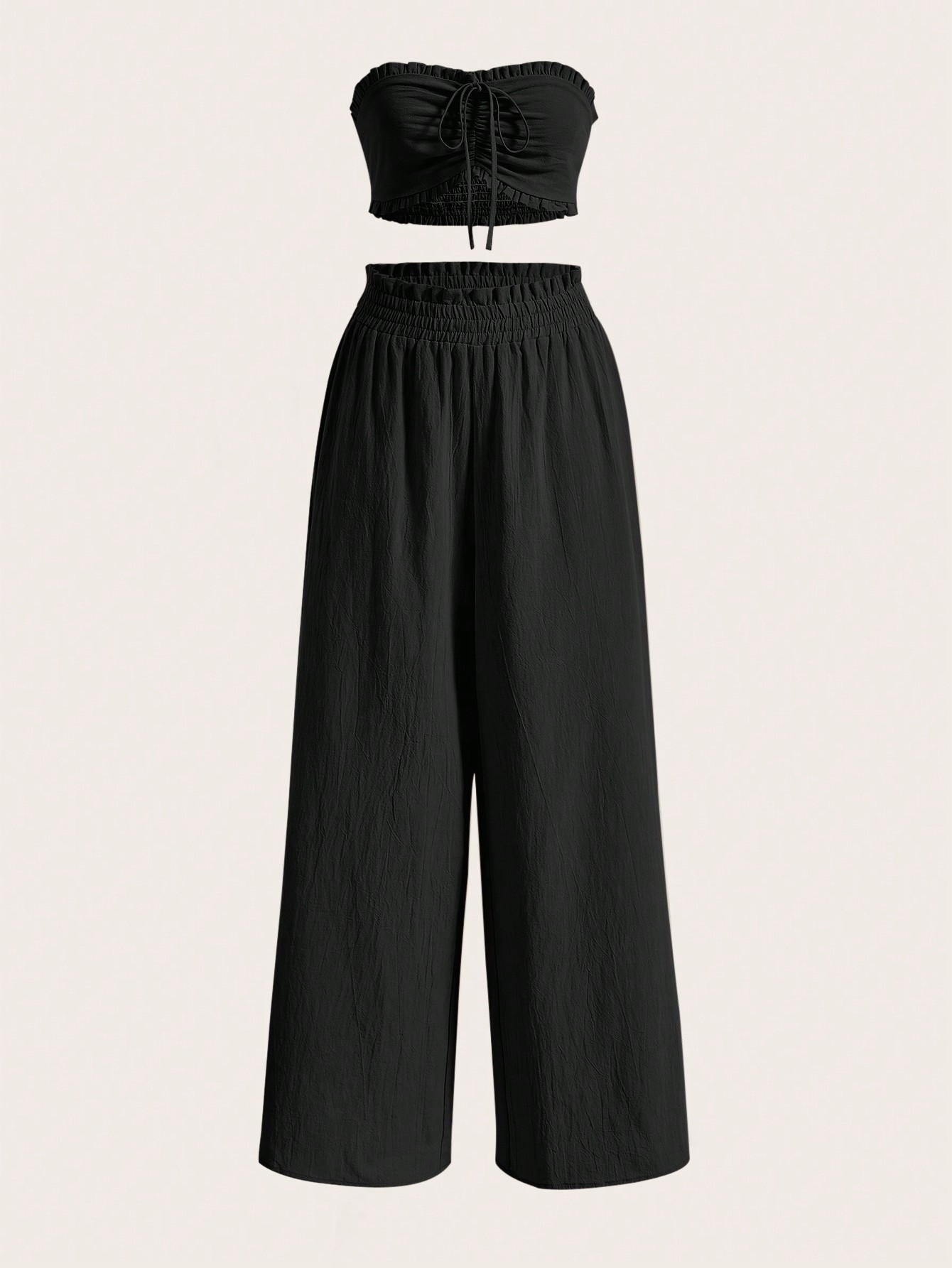 SHEIN EZwear Drawstring Front Tube Top Wide Leg Pants SHEIN EUR main 0