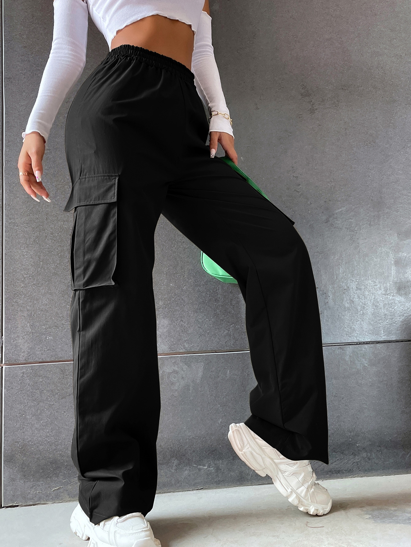 SHEIN EZwear Solid High Waist Flap Pocket Cargo Pants SHEIN EUR main 0