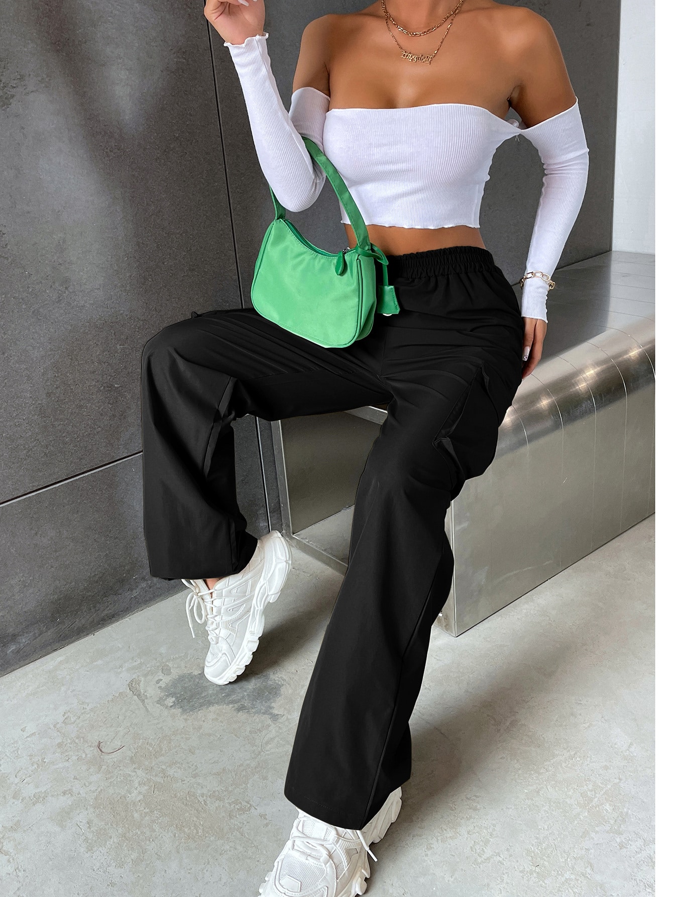 SHEIN EZwear Solid High Waist Flap Pocket Cargo Pants SHEIN EUR main 4