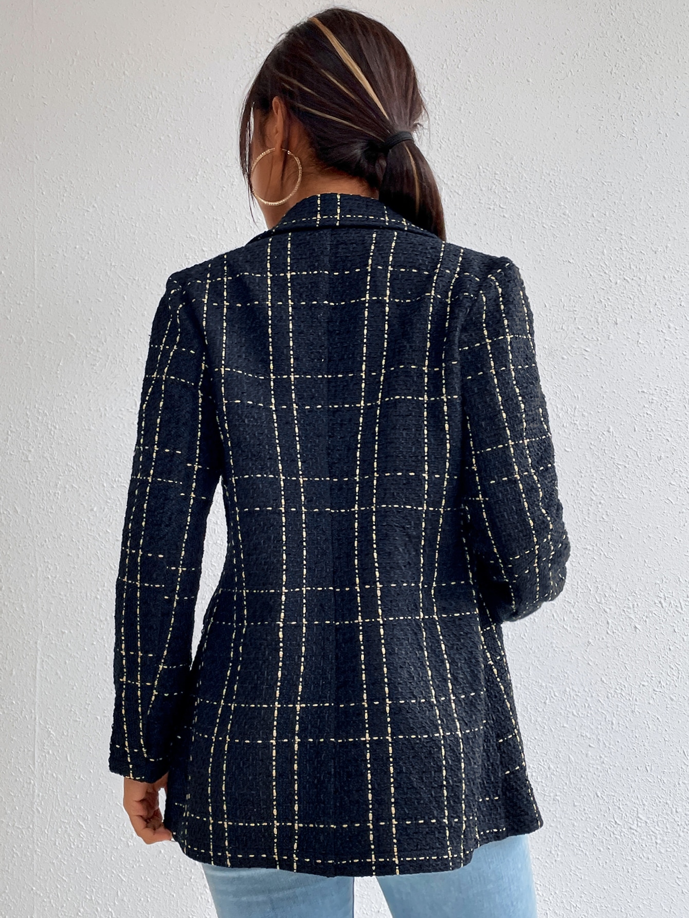 SHEIN Frenchy Plaid Double Breasted Tweed Overcoat SHEIN EUR main 1