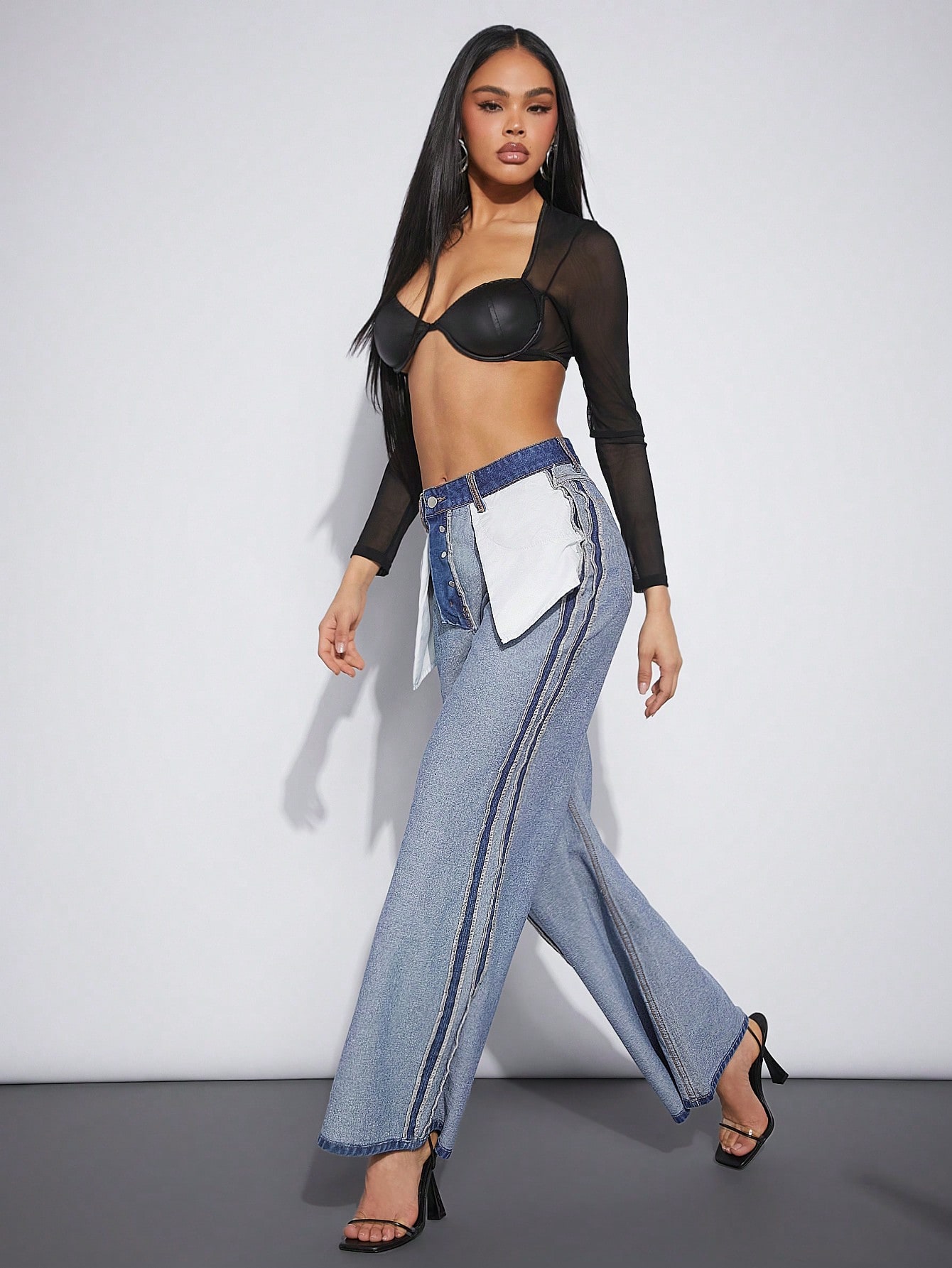 SHEIN Haute Ladies Designer Reverse Wearing Wide Leg Jeans SHEIN EUR main 2