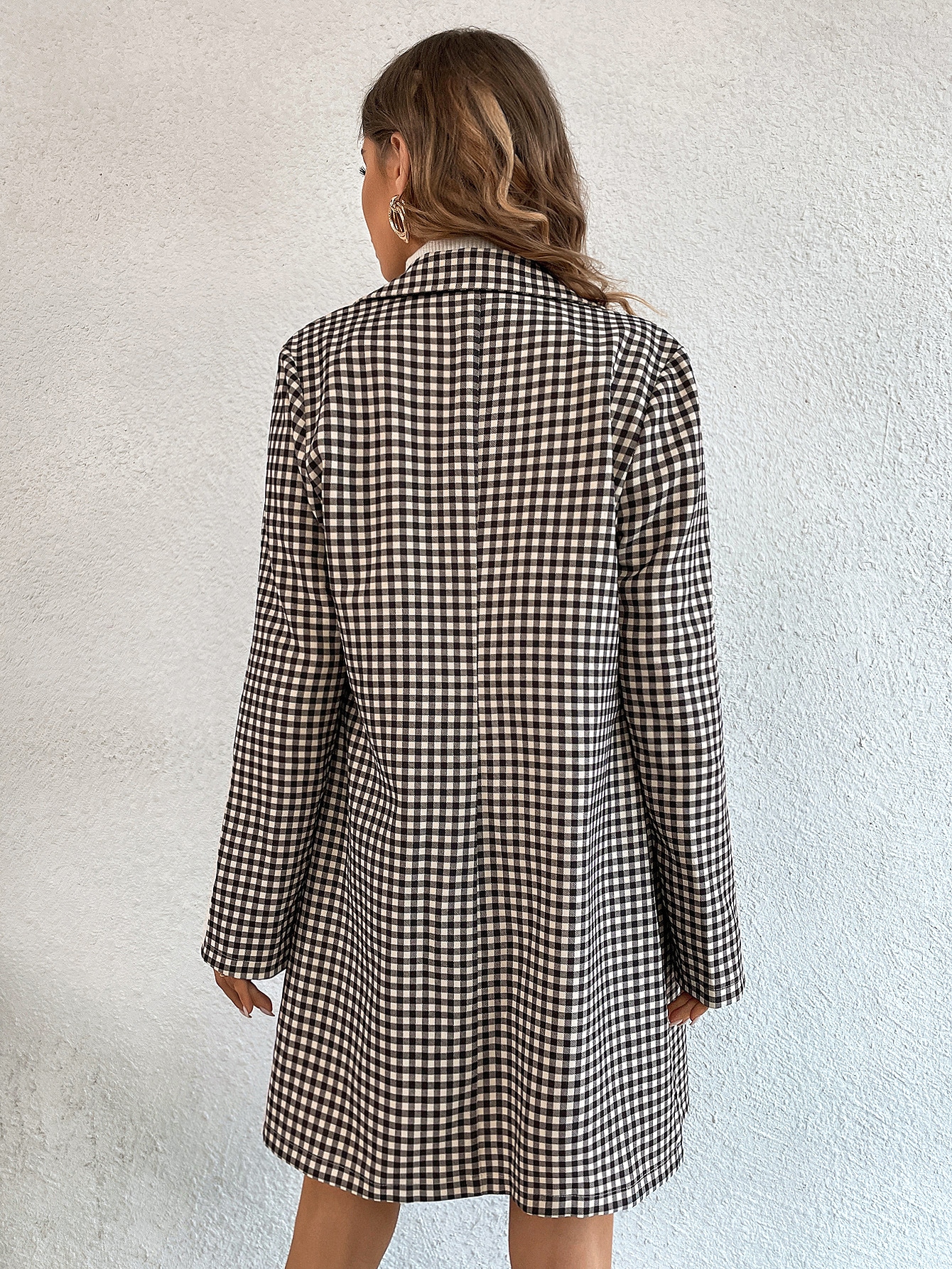 SHEIN Priv Gingham Print Flap Detail Blazer SHEIN EUR main 1