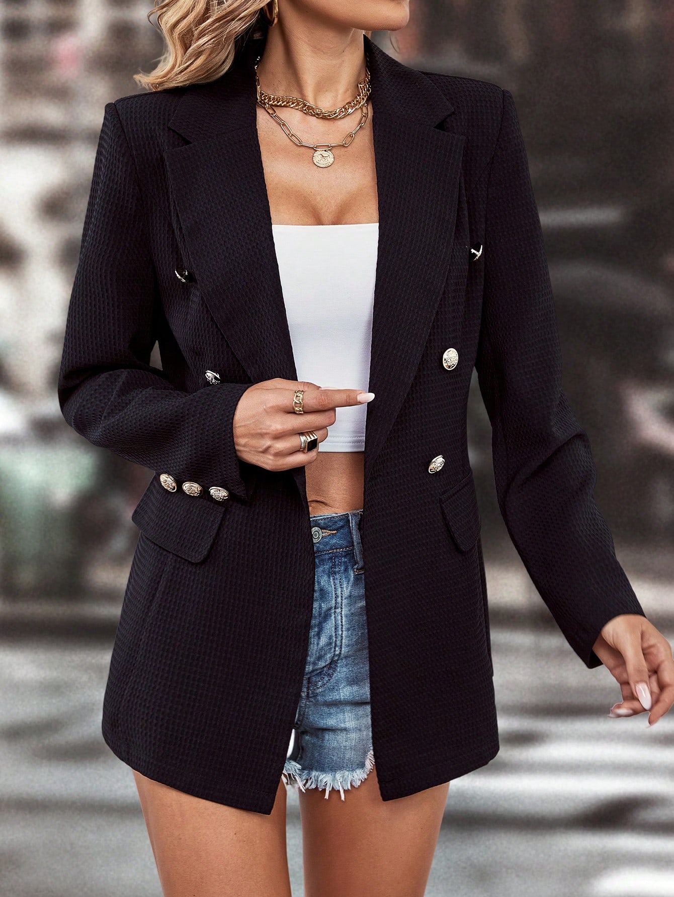 SHEIN Priv Lapel Neck Double Breasted Blazer SHEIN EUR main 3