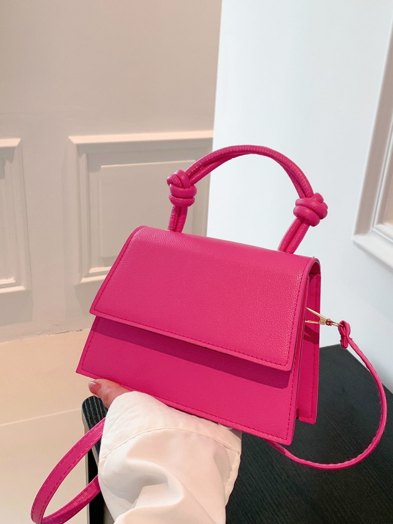 Mini Flap Square Bag Knot Decor Handle Neon Pink SHEIN EUR main 0