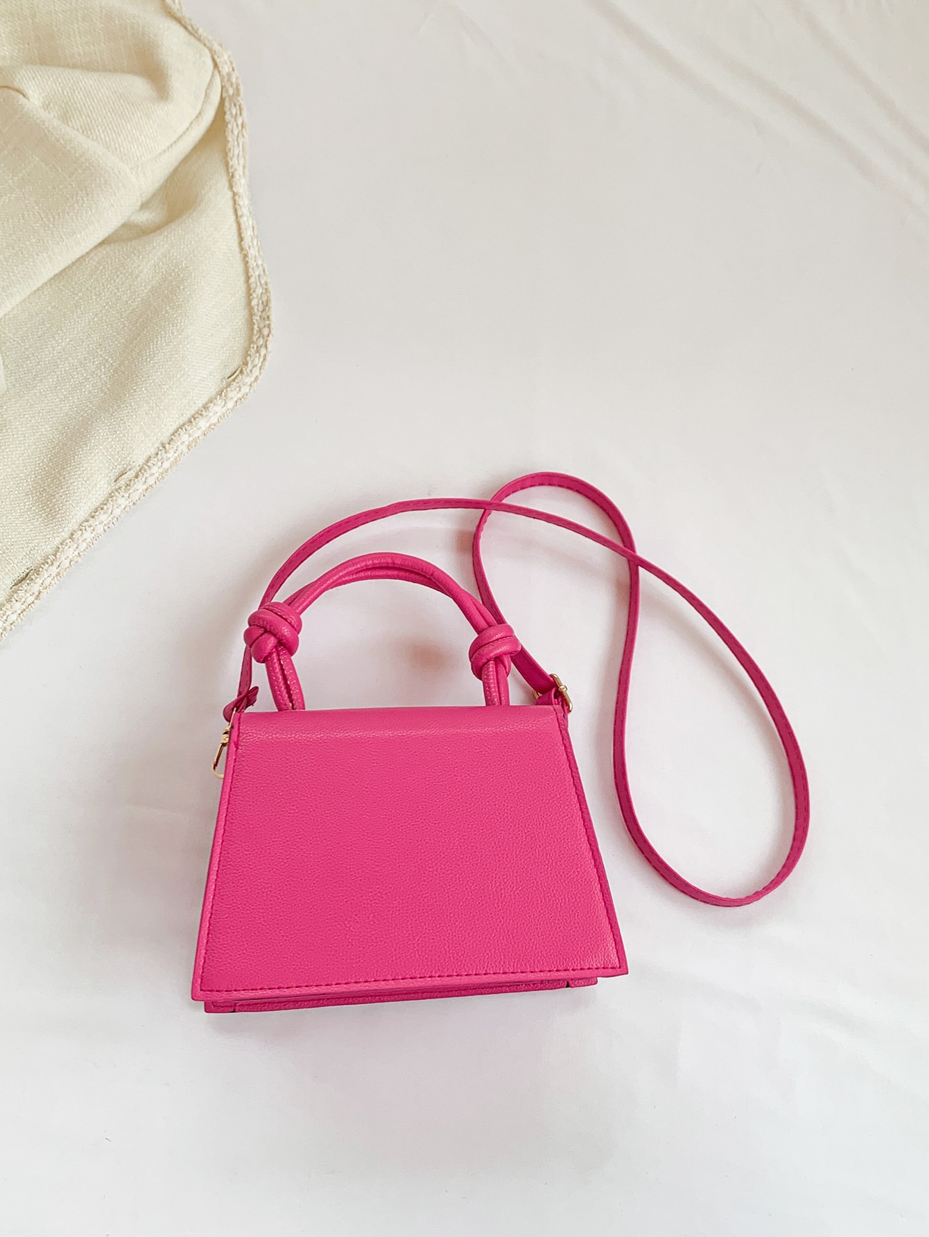 Mini Flap Square Bag Knot Decor Handle Neon Pink SHEIN EUR main 1