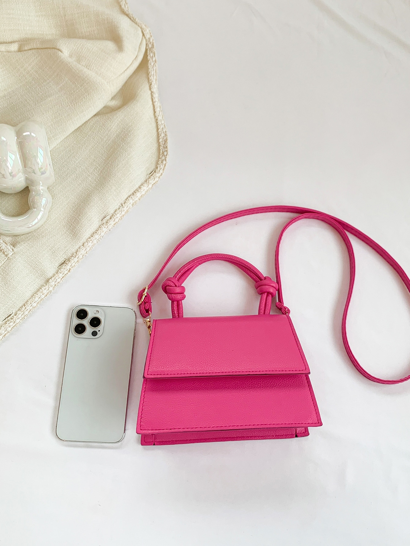 Mini Flap Square Bag Knot Decor Handle Neon Pink SHEIN EUR main 3
