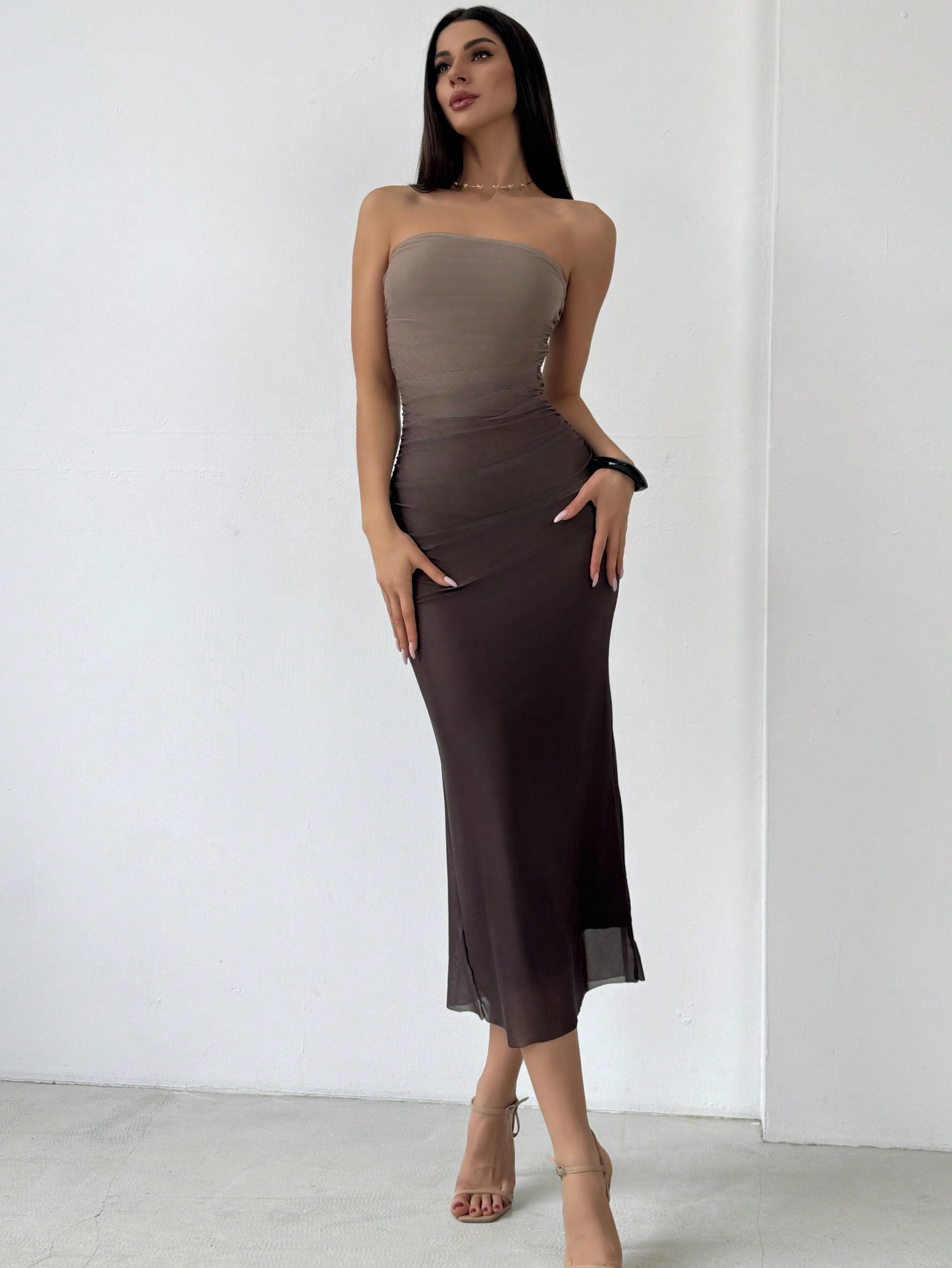 SHEIN Aloruh American Style Gradient Mesh Strapless Bodycon Dress SHEIN EUR main 0