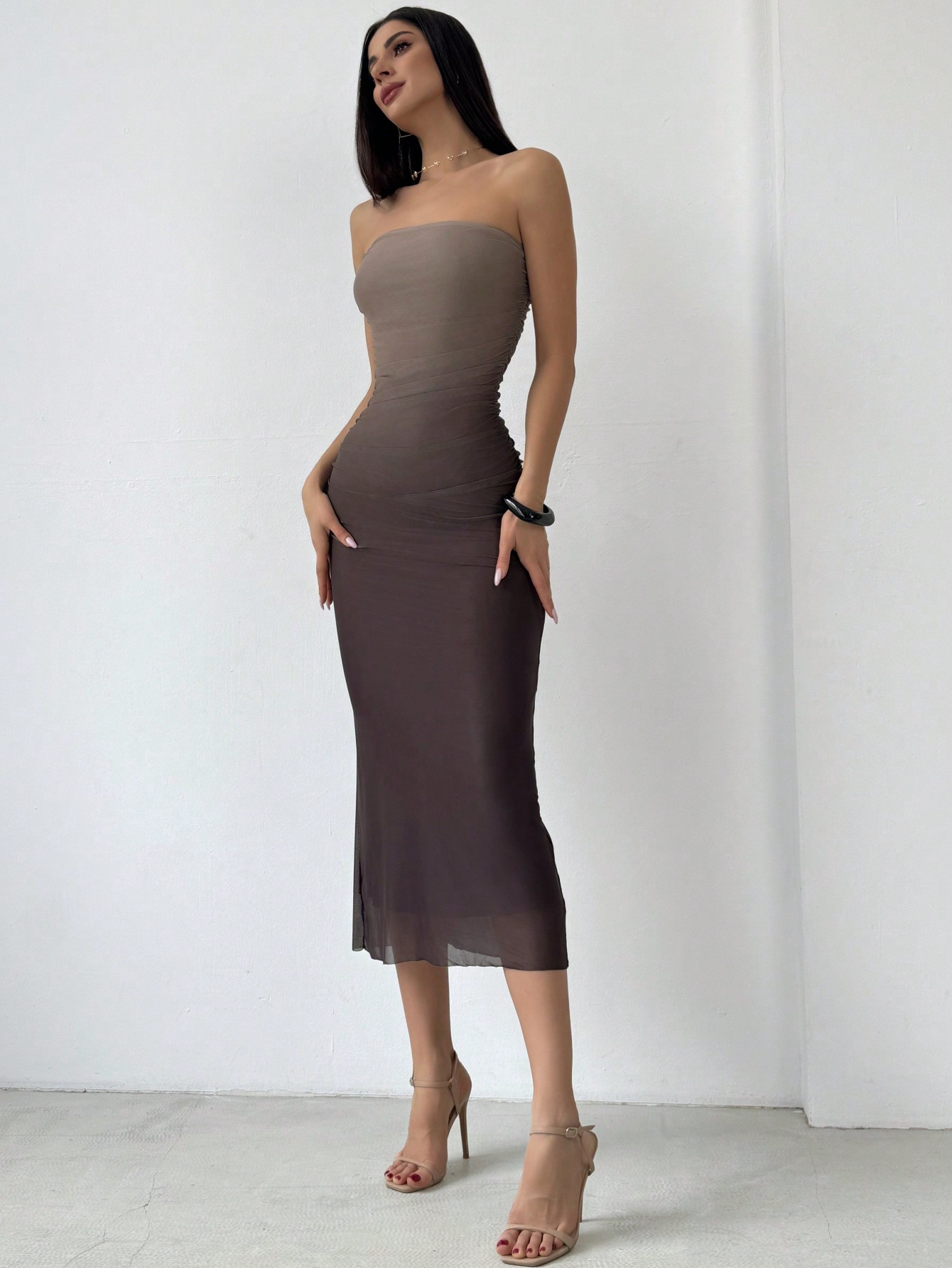 SHEIN Aloruh American Style Gradient Mesh Strapless Bodycon Dress SHEIN EUR main 4