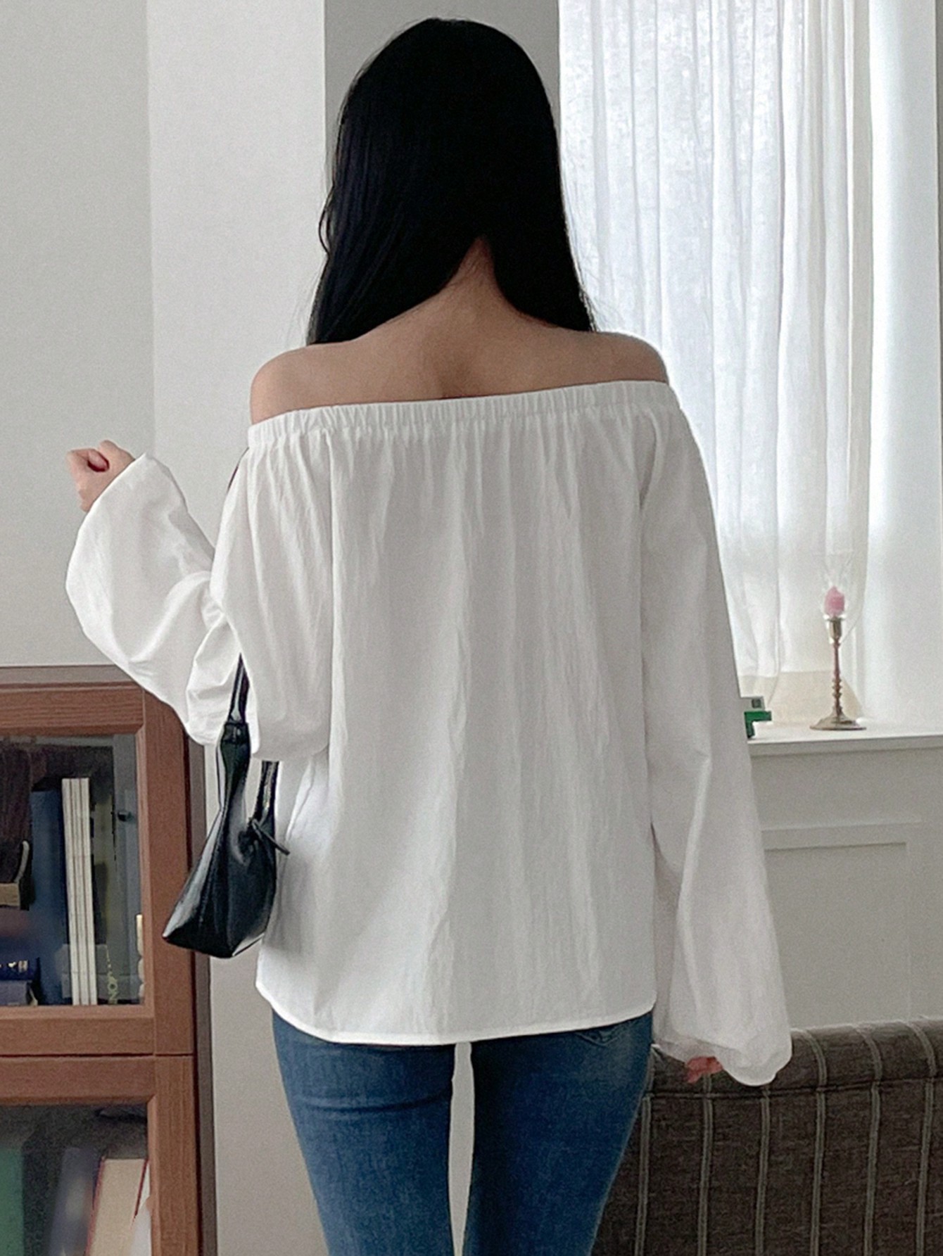 DAZY Womens Solid Color Front Tie Off Shoulder Long Sleeve Loose Blouse Spring Summer SHEIN EUR main 7