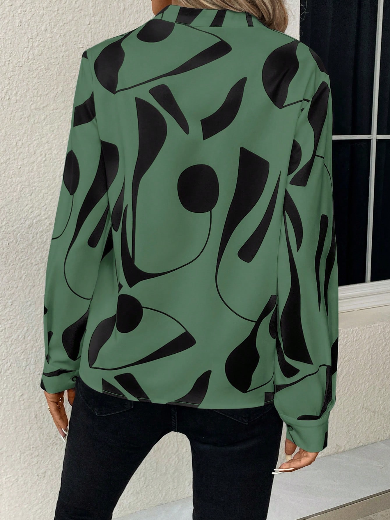 SHEIN Clasi Graphic Print Notched Neckline Blouse SHEIN EUR main 1