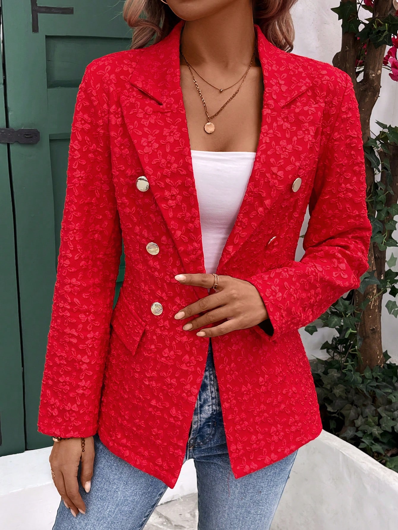 SHEIN Clasi Jacquard Blazer With Notched Lapel SHEIN EUR main 0