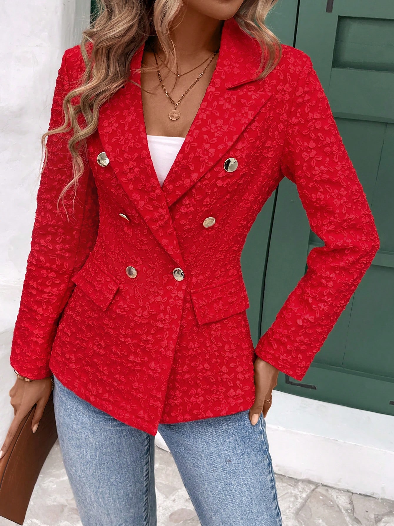 SHEIN Clasi Jacquard Blazer With Notched Lapel SHEIN EUR main 3