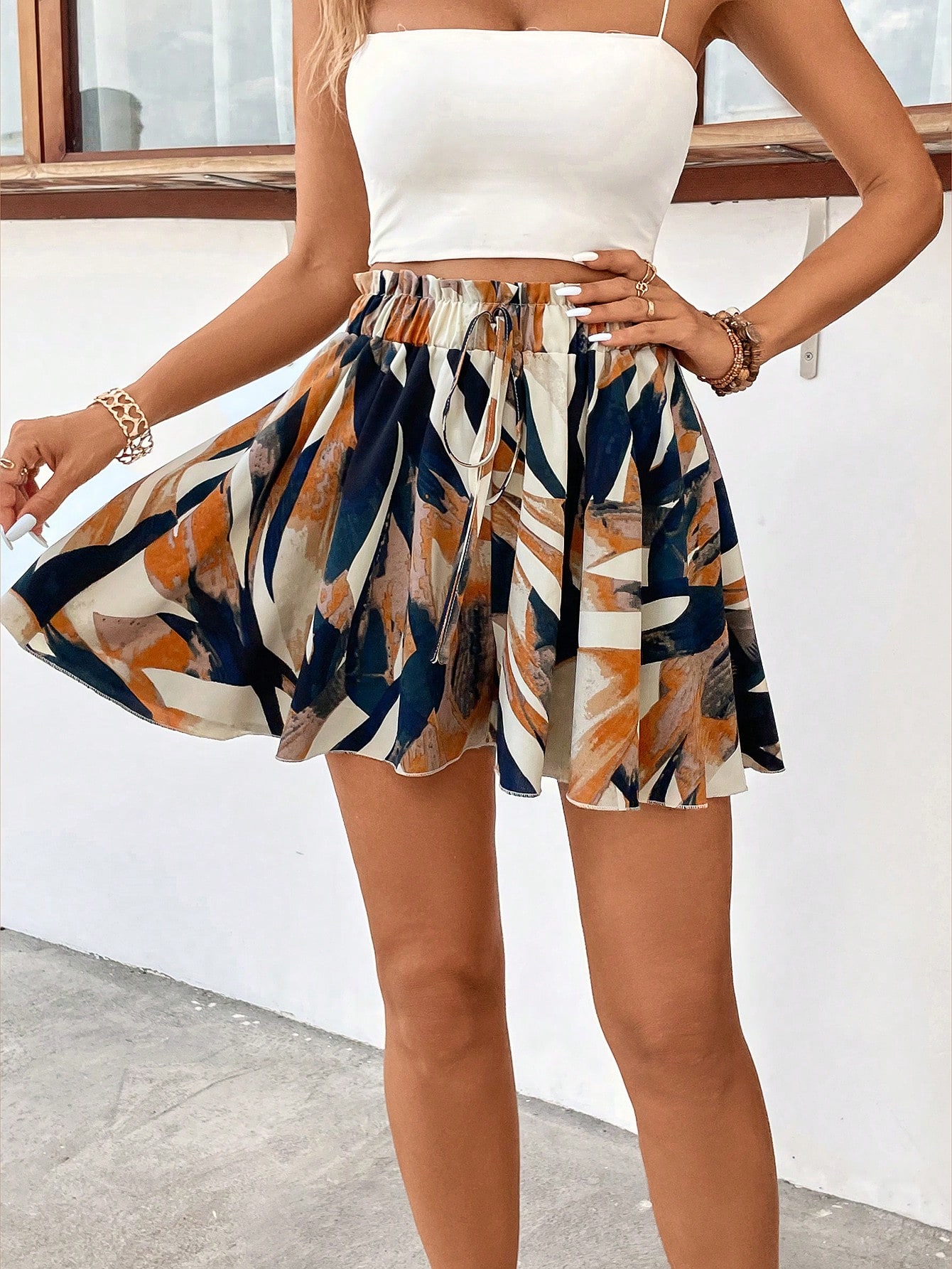 SHEIN VCAY Allover Print Knot Front Shorts SHEIN EUR main 0