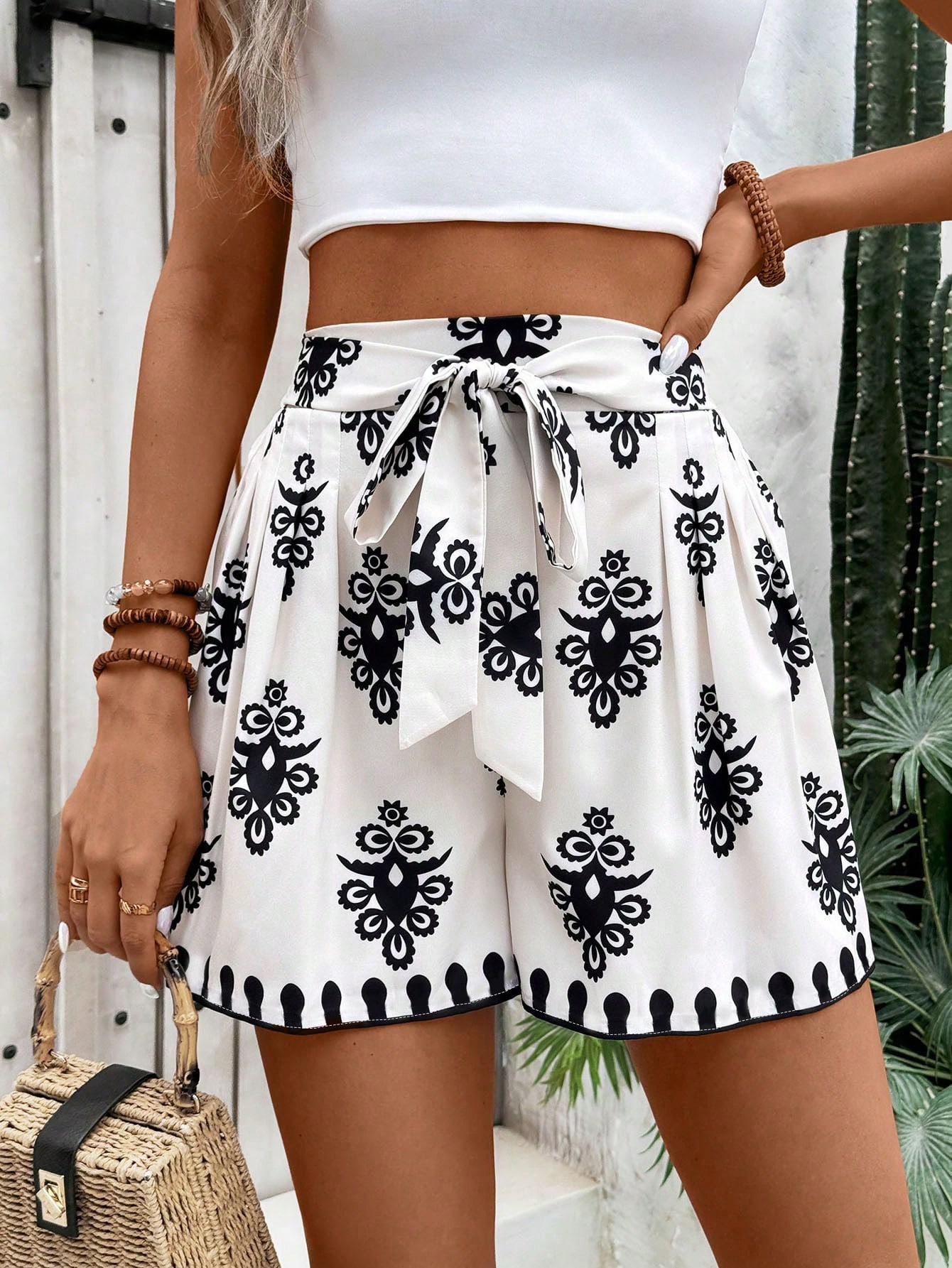 SHEIN VCAY Womens All Over Print Belted Summer Holiday Casual Shorts SHEIN EUR main 0