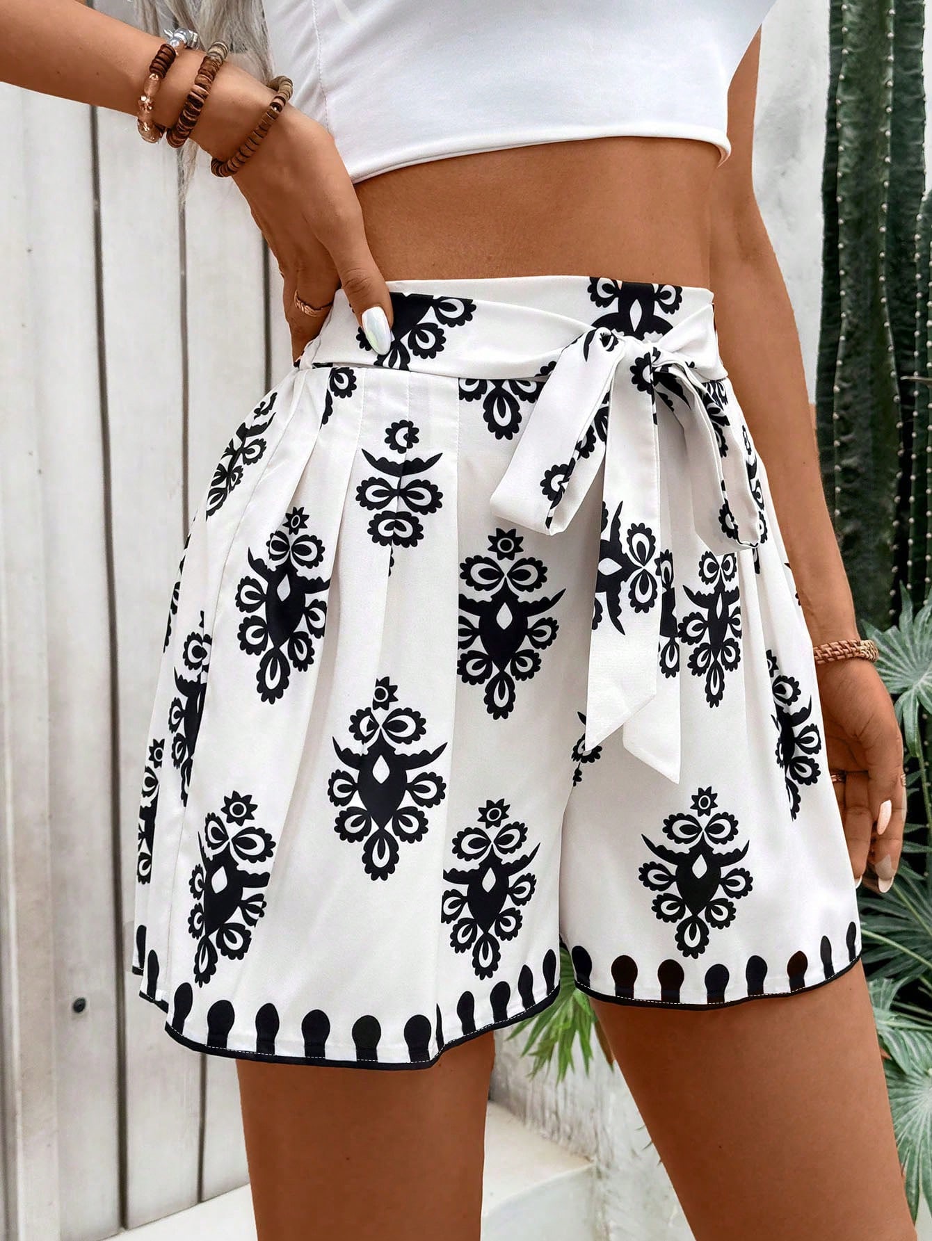 SHEIN VCAY Womens All Over Print Belted Summer Holiday Casual Shorts SHEIN EUR main 4