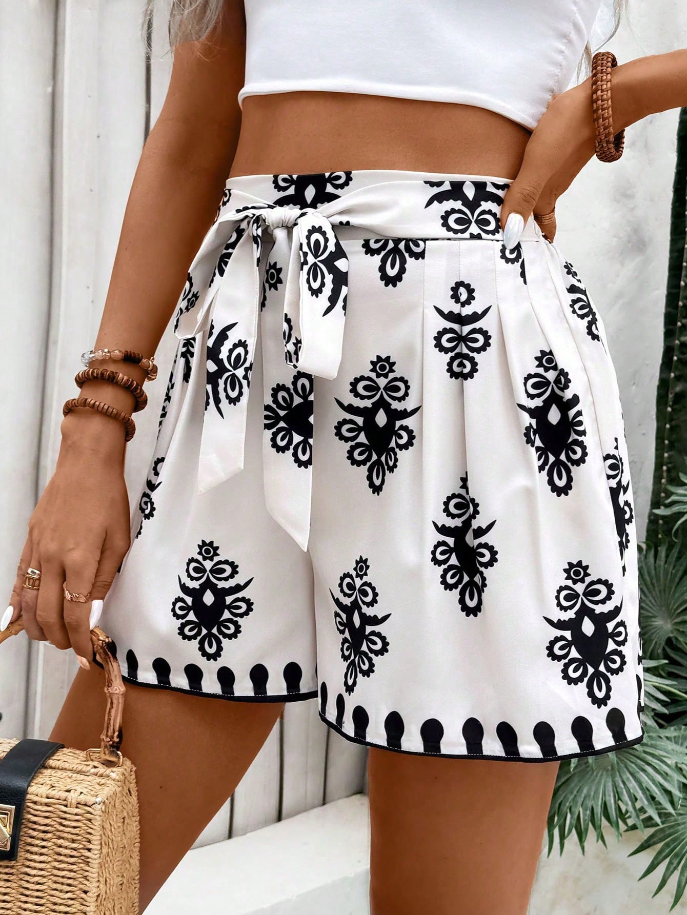 SHEIN VCAY Womens All Over Print Belted Summer Holiday Casual Shorts SHEIN EUR main 5