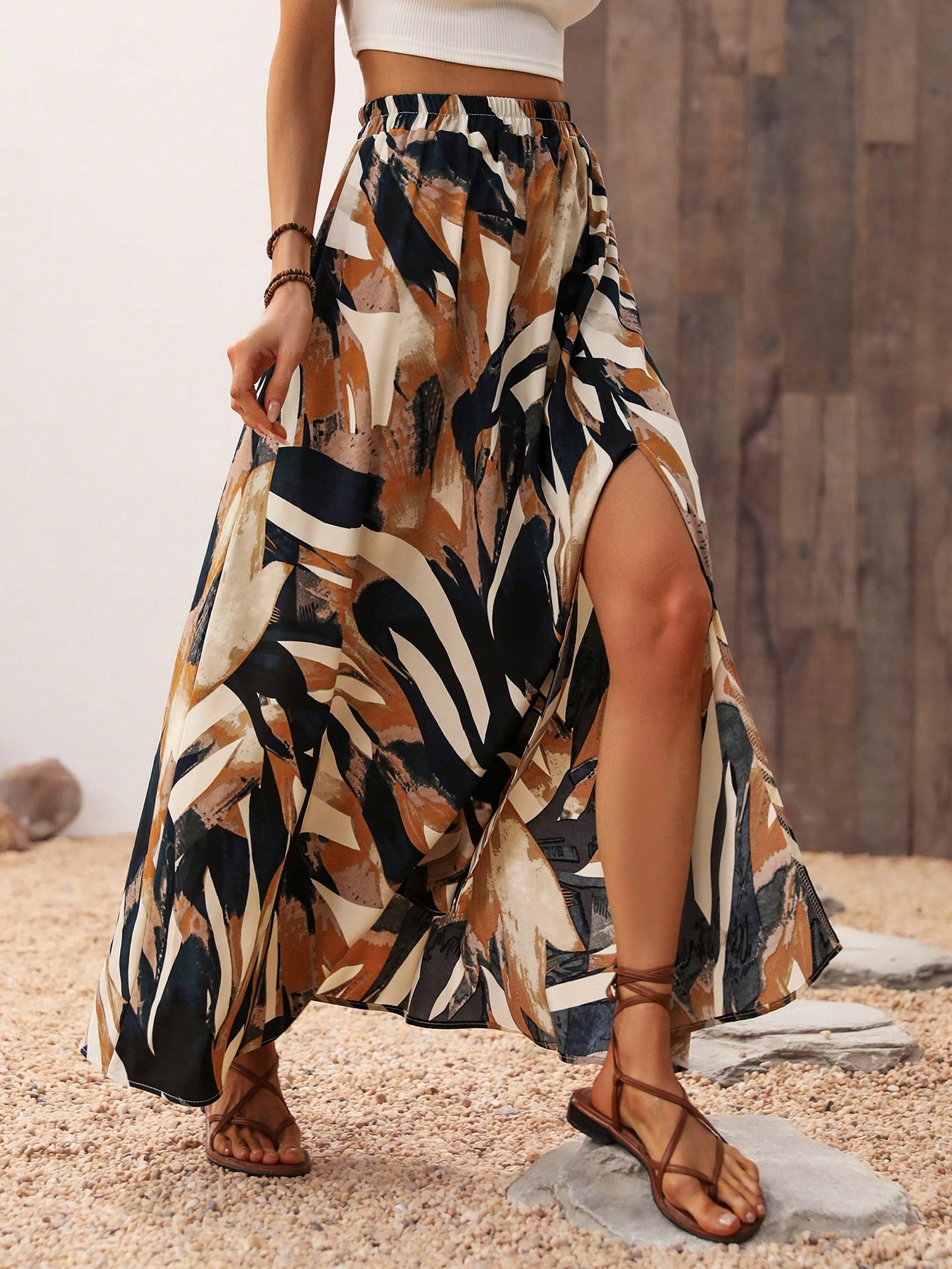 SHEIN VCAY Womens Full Printed High Slit Hem Skirt SHEIN EUR main 0