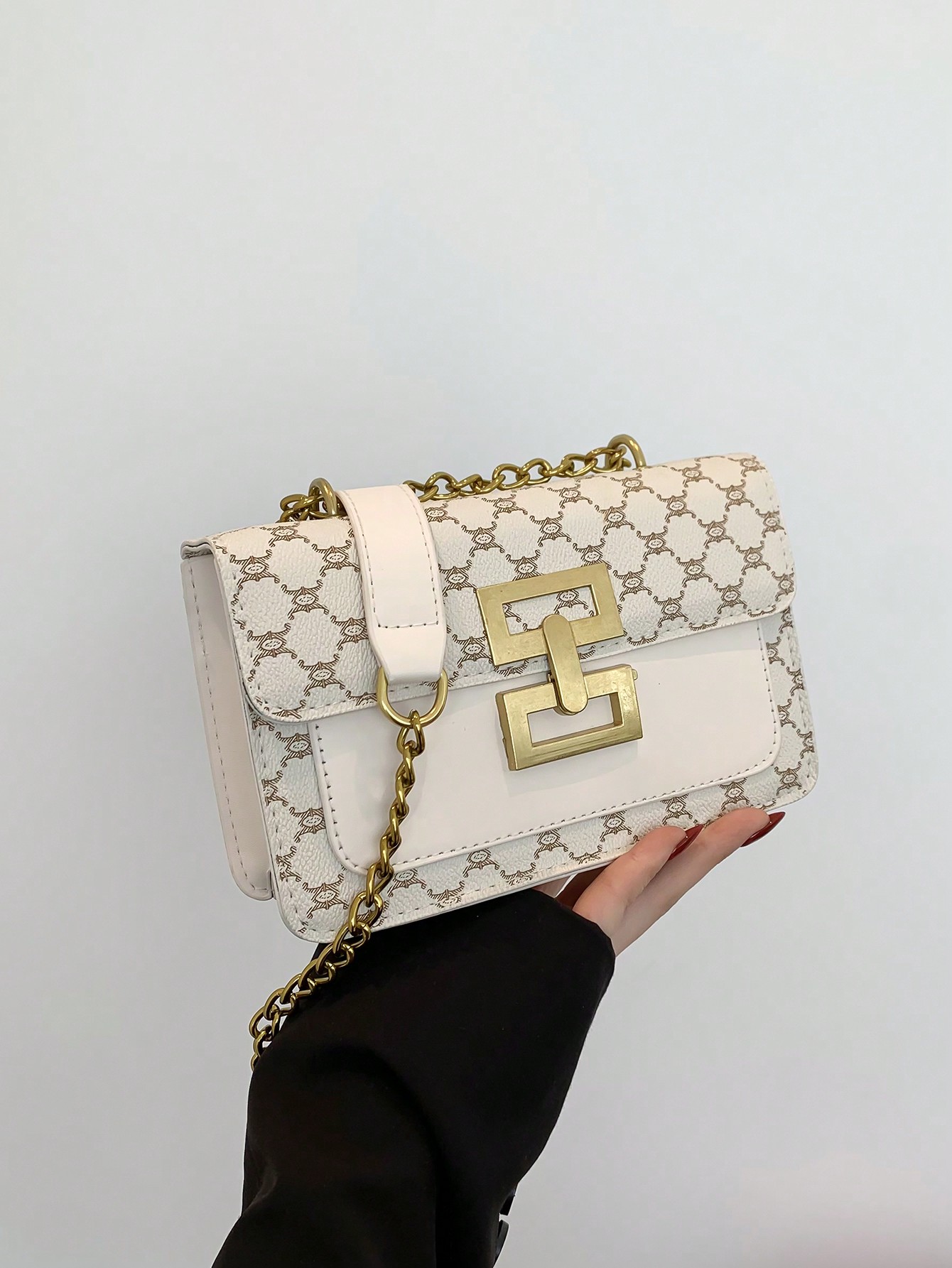 Vintage Floral Single Shoulder Chain Bag For Girls New Fashion Women Square Bag Classic Bag Gold Tone Metal Lock Versatile Flower Material Suitable For Beautiful Ladies With Good Elegant SHEIN EUR main 6