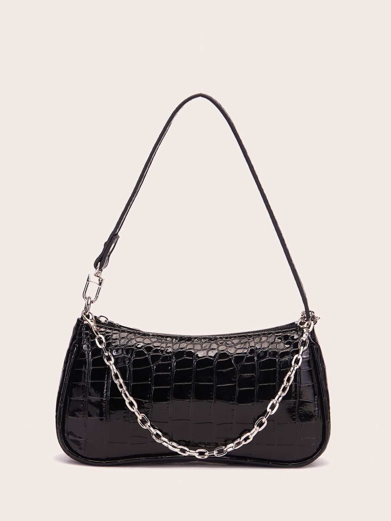 Chain Decor Crocodile Embossed Bag SHEIN EUR main 0