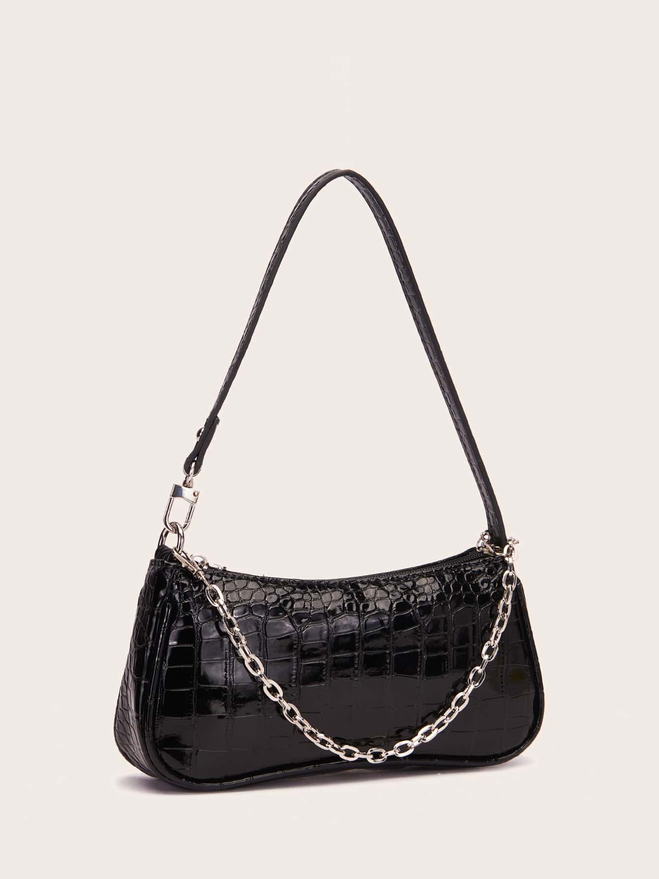 Chain Decor Crocodile Embossed Bag SHEIN EUR main 1