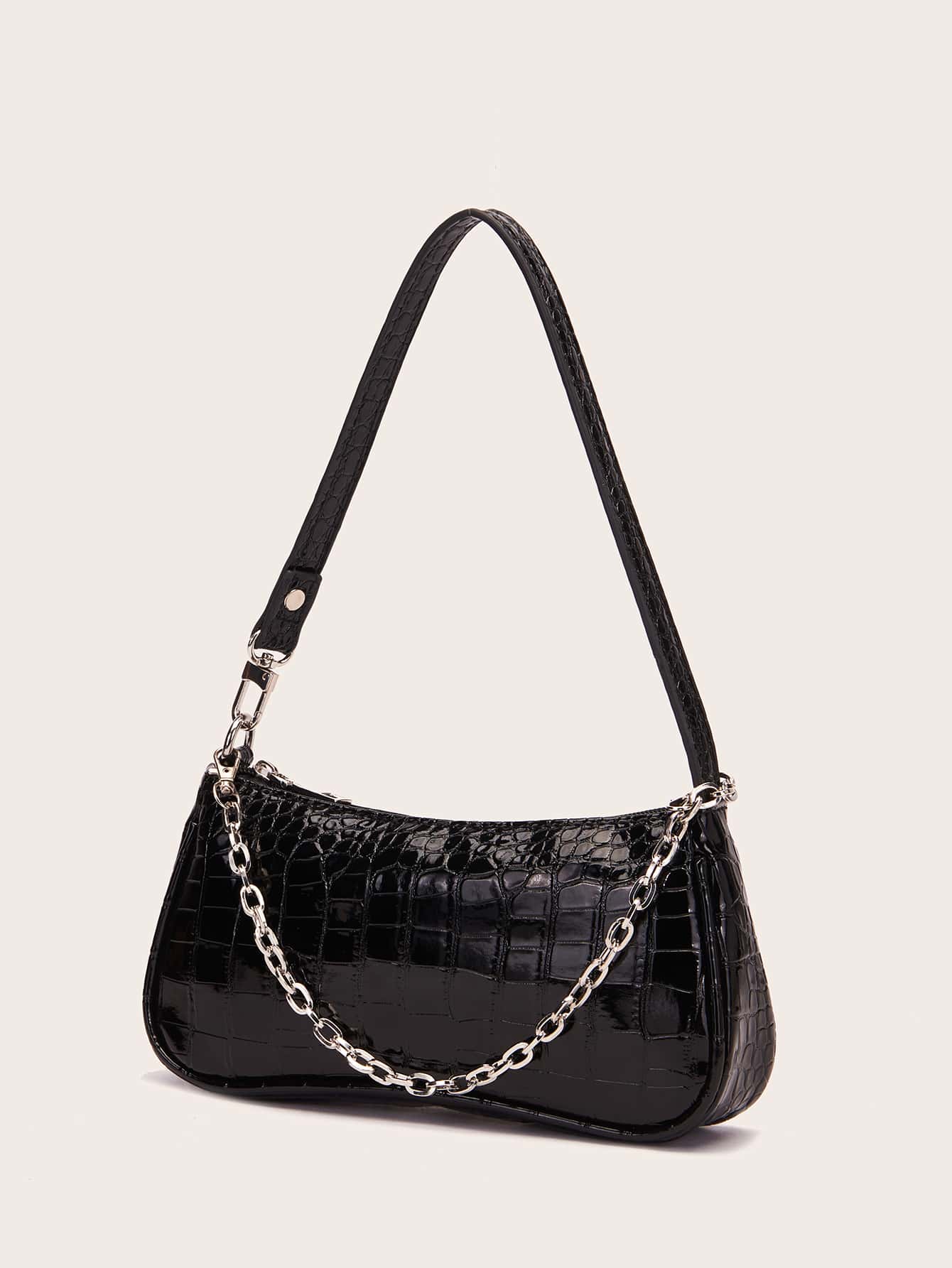 Chain Decor Crocodile Embossed Bag SHEIN EUR main 3