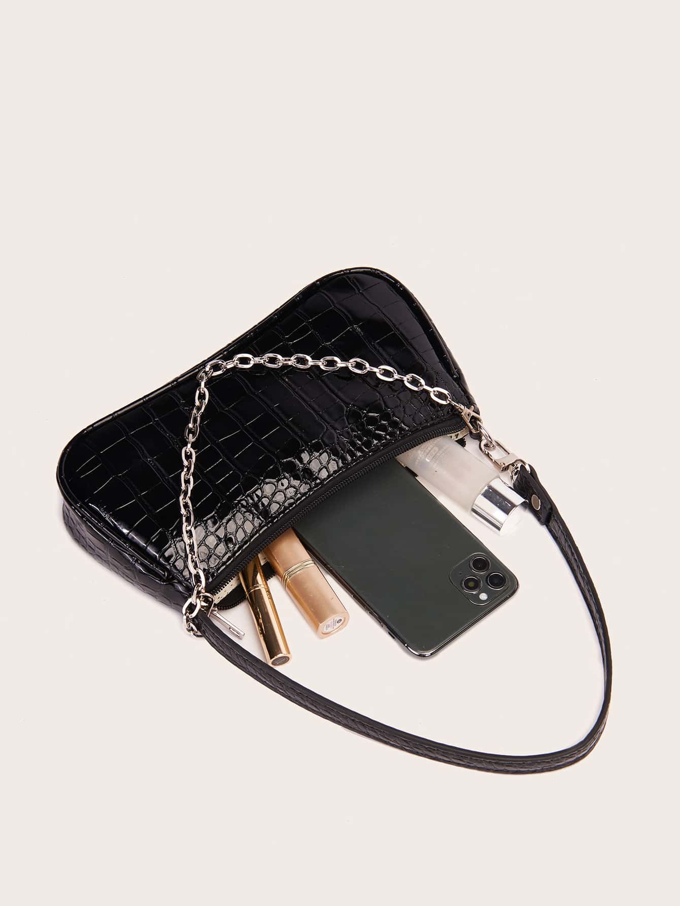 Chain Decor Crocodile Embossed Bag SHEIN EUR main 4