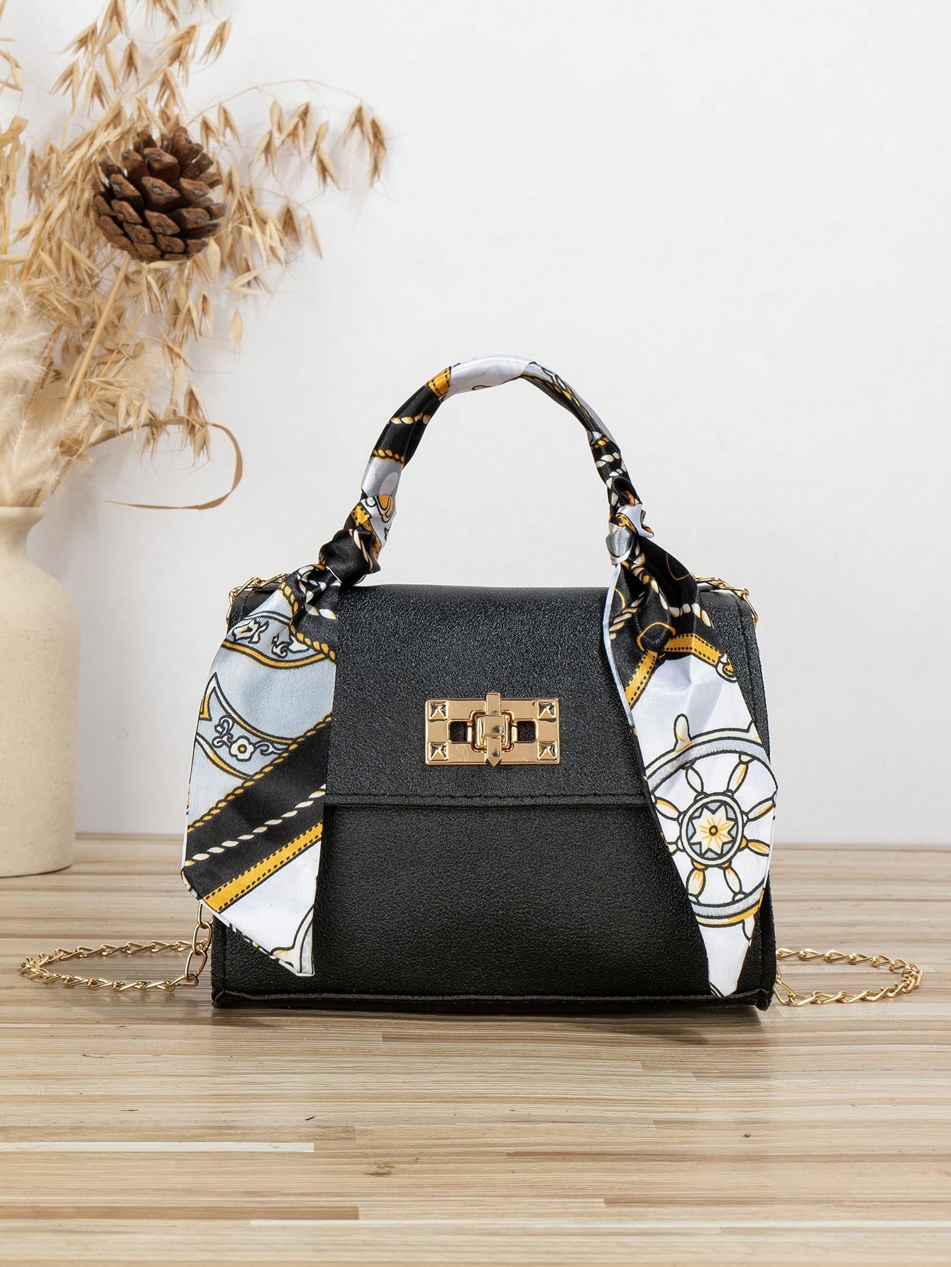 Chain Lock Decorated Chiffon Scarf Tote Shoulder Bag For Daily Commute SHEIN EUR main 0