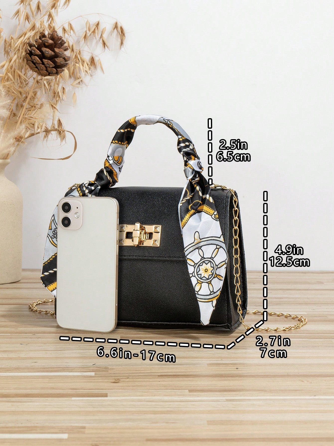 Chain Lock Decorated Chiffon Scarf Tote Shoulder Bag For Daily Commute SHEIN EUR main 1