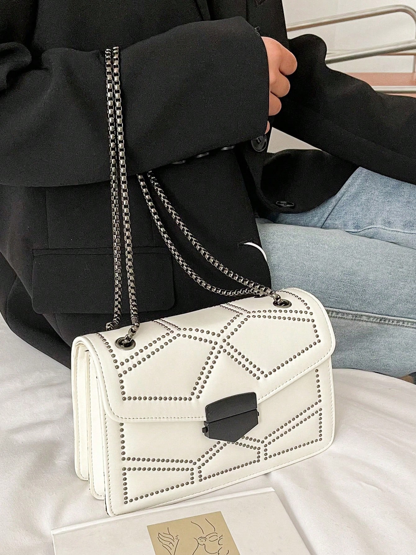 Multi Layer Square Crossbody Bag With Rivet Decoration And Chain Strap SHEIN EUR main 1