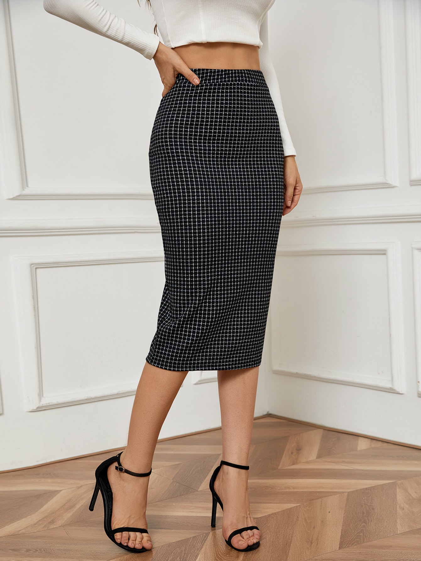 SHEIN BIZwear Plaid Print Split Back Skirt Workwear SHEIN EUR main 3