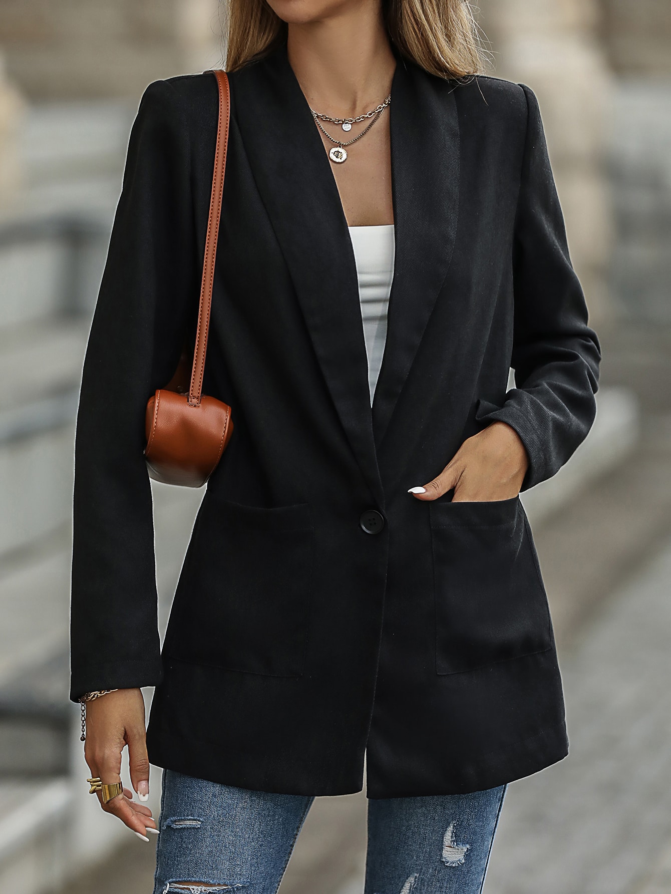 SHEIN Clasi Lapel Neck Single Button Blazer SHEIN EUR main 2