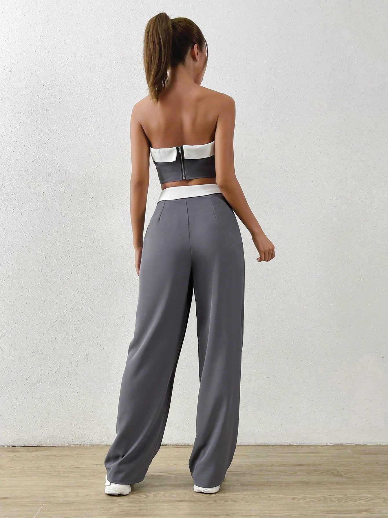 SHEIN EZwear Contrast Trim Tube Top Straight Leg Pants SHEIN EUR main 1