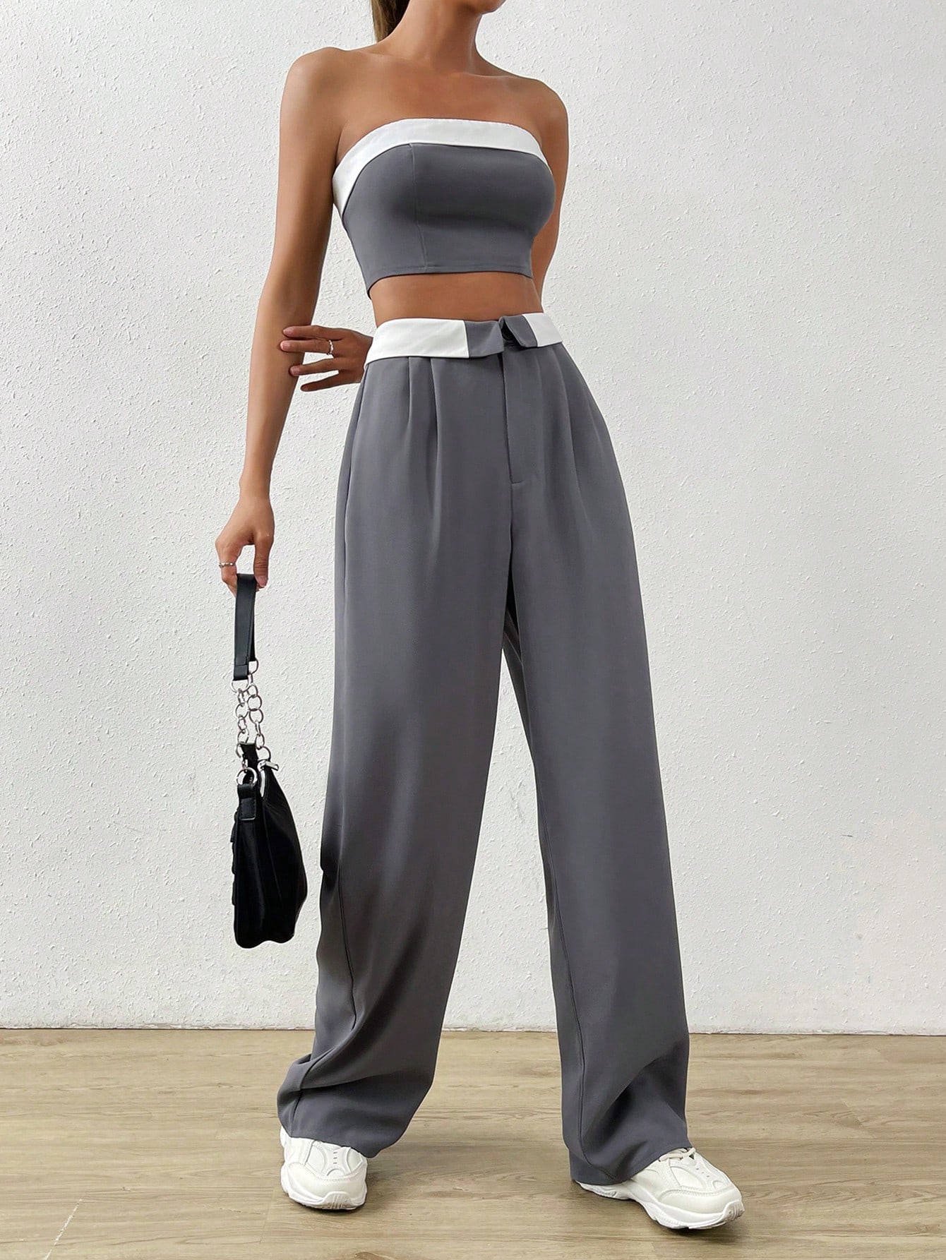 SHEIN EZwear Contrast Trim Tube Top Straight Leg Pants SHEIN EUR main 2