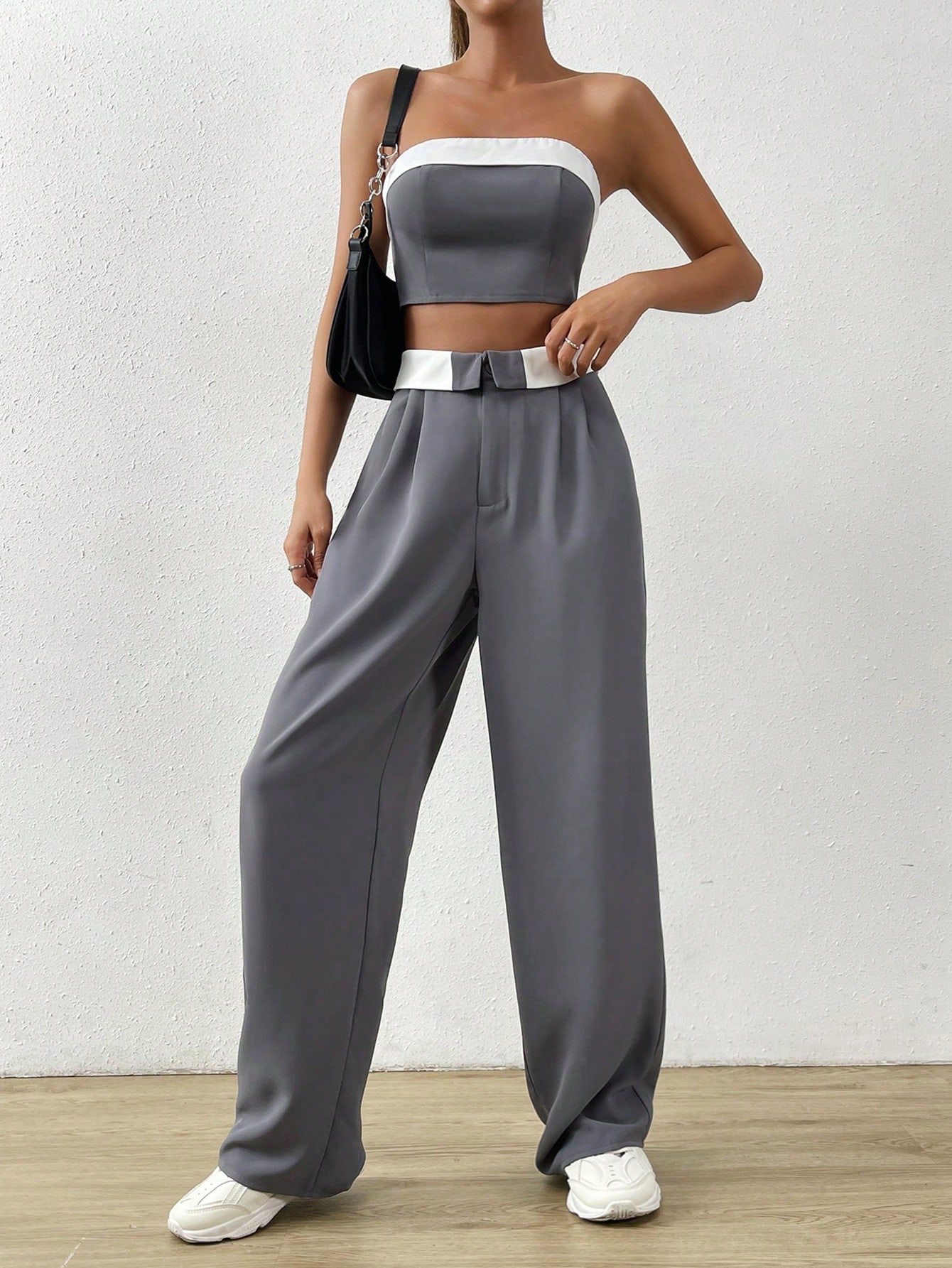 SHEIN EZwear Contrast Trim Tube Top Straight Leg Pants SHEIN EUR main 3