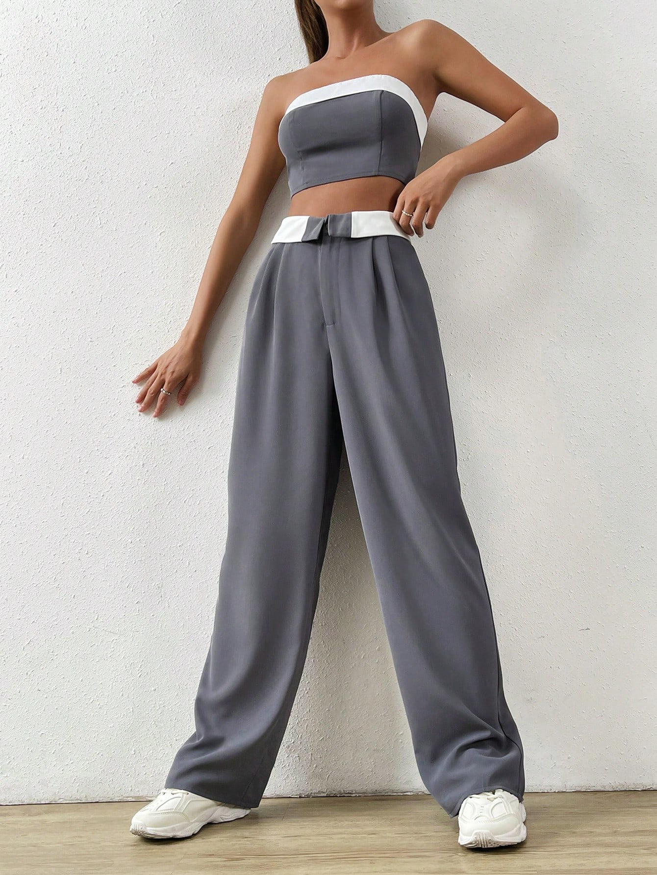 SHEIN EZwear Contrast Trim Tube Top Straight Leg Pants SHEIN EUR main 5