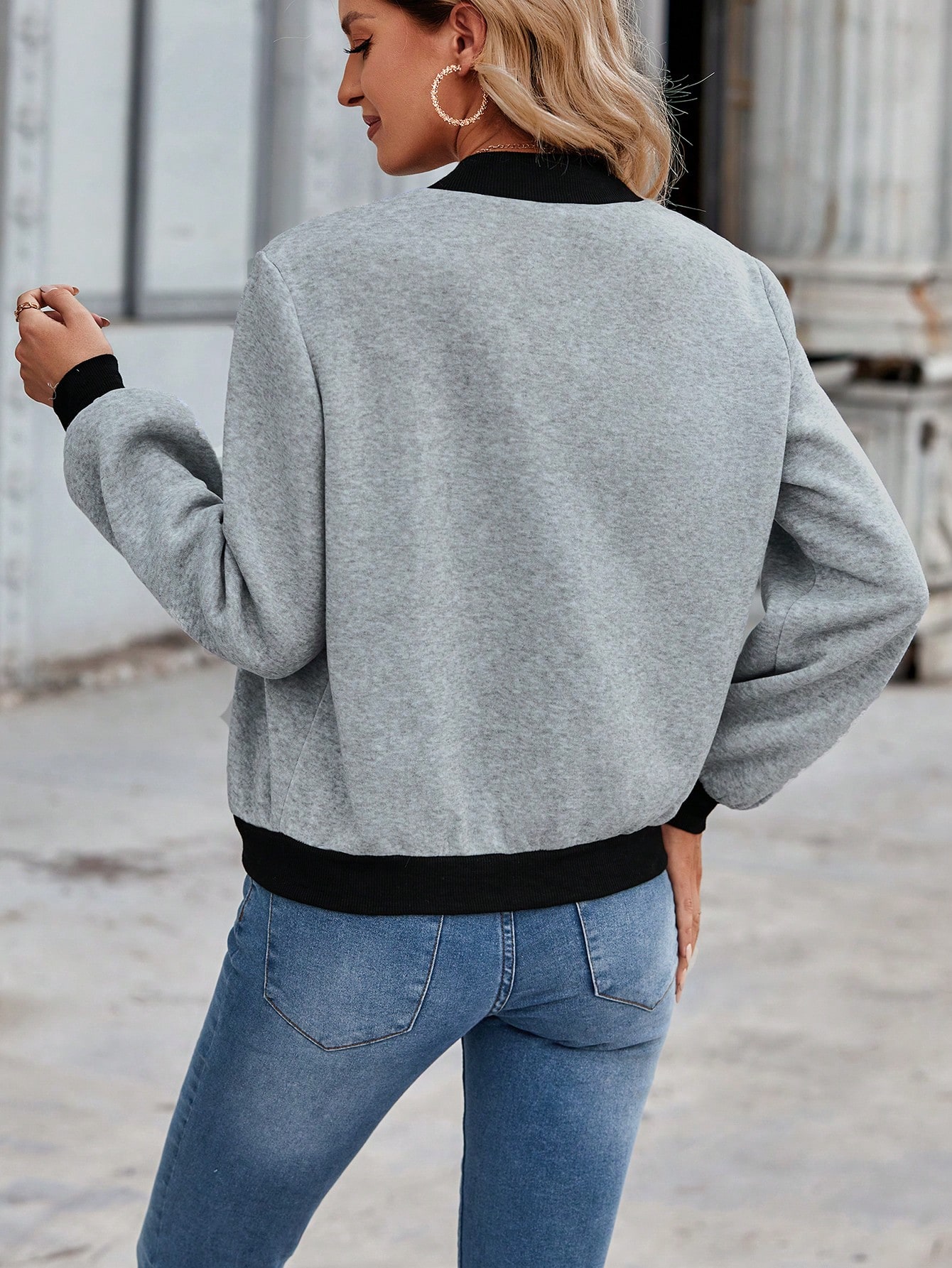 SHEIN Essnce Flap Detail Contrast Trim Bomber Jacket SHEIN EUR main 1