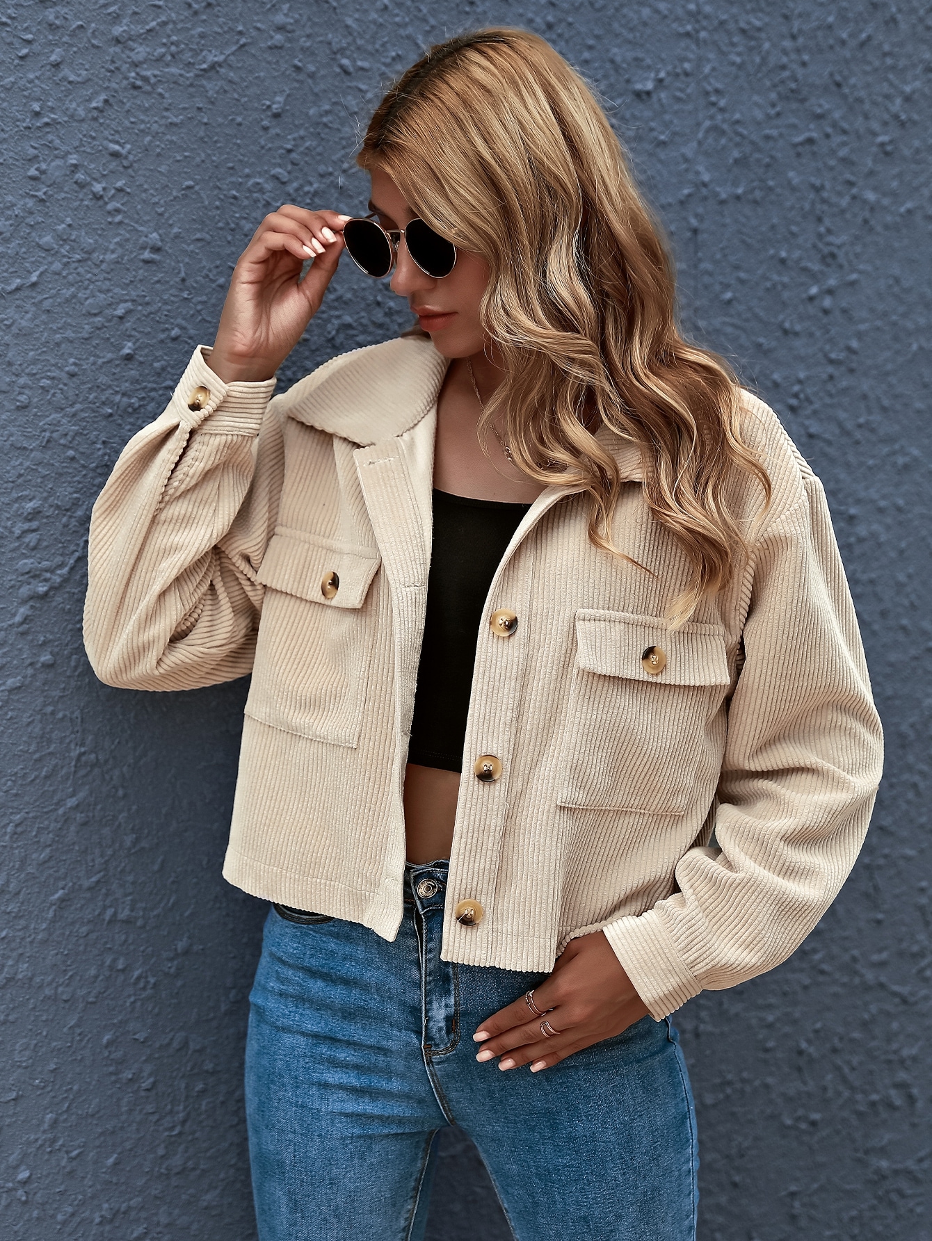 SHEIN Frenchy Button Front Patch Pocket Crop Jacket SHEIN EUR main 0