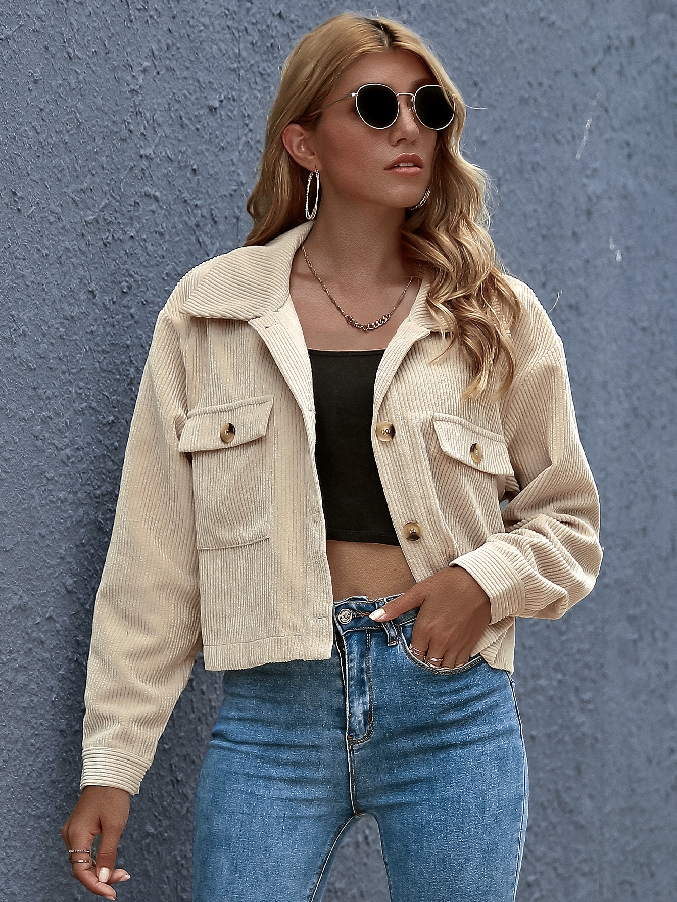 SHEIN Frenchy Button Front Patch Pocket Crop Jacket SHEIN EUR main 2