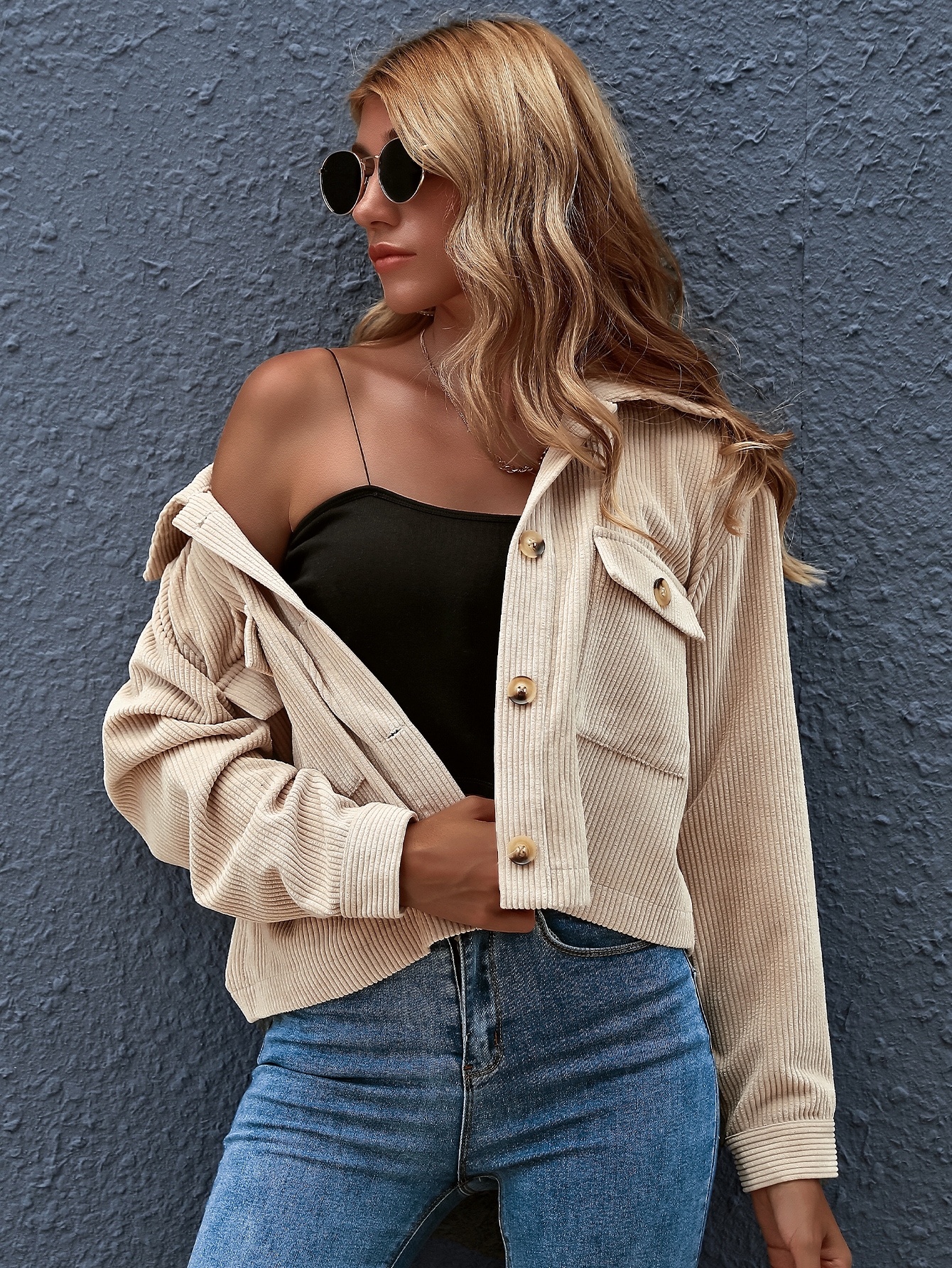SHEIN Frenchy Button Front Patch Pocket Crop Jacket SHEIN EUR main 3